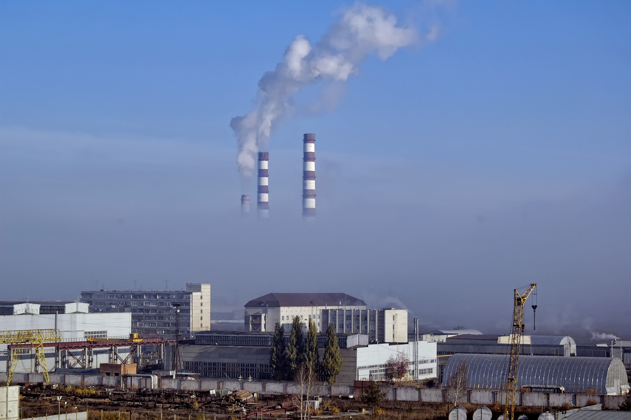 city energy and warm power factory in smoke