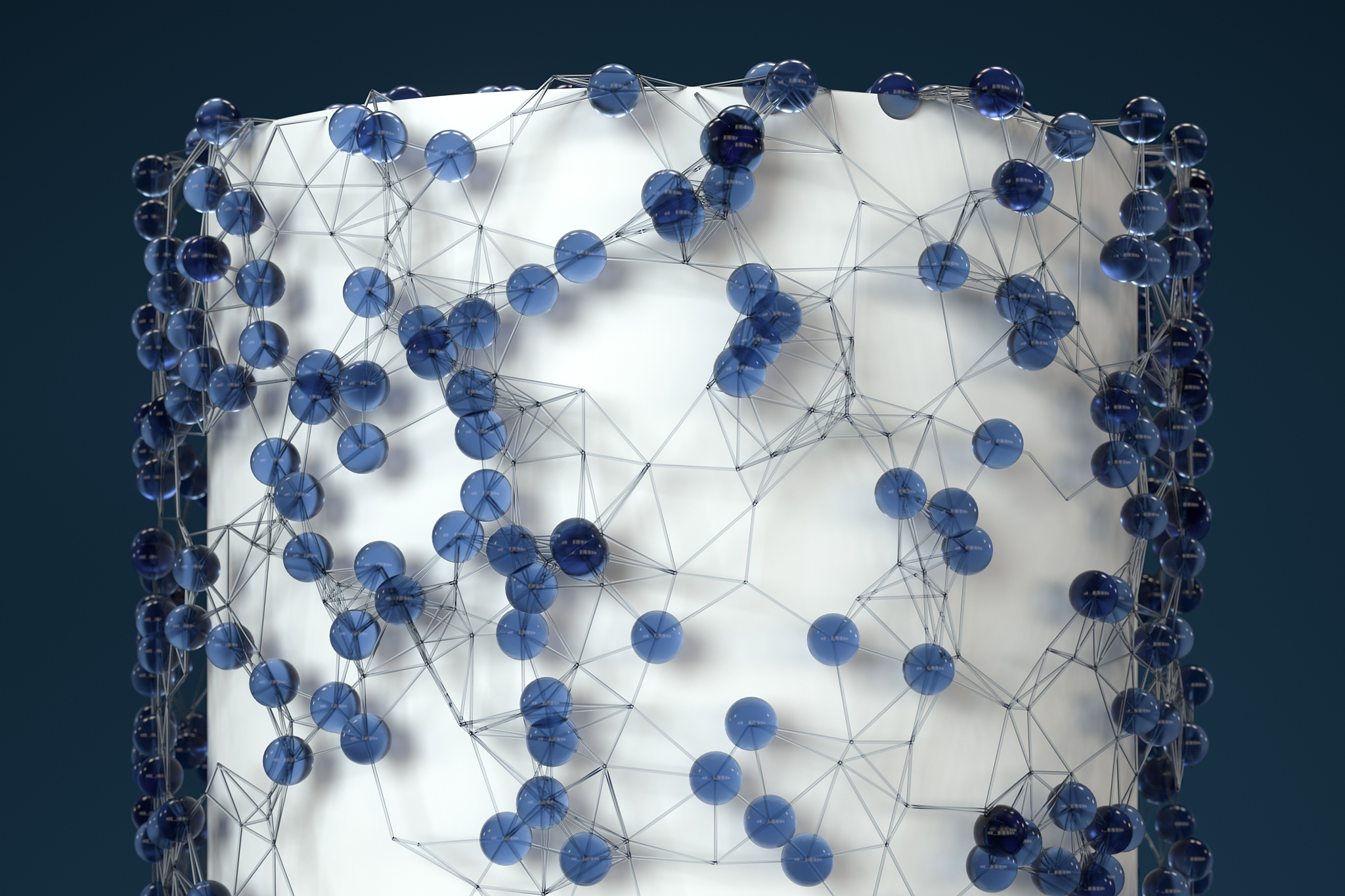 blue biology grid with connect constrains, 3d rendering.
