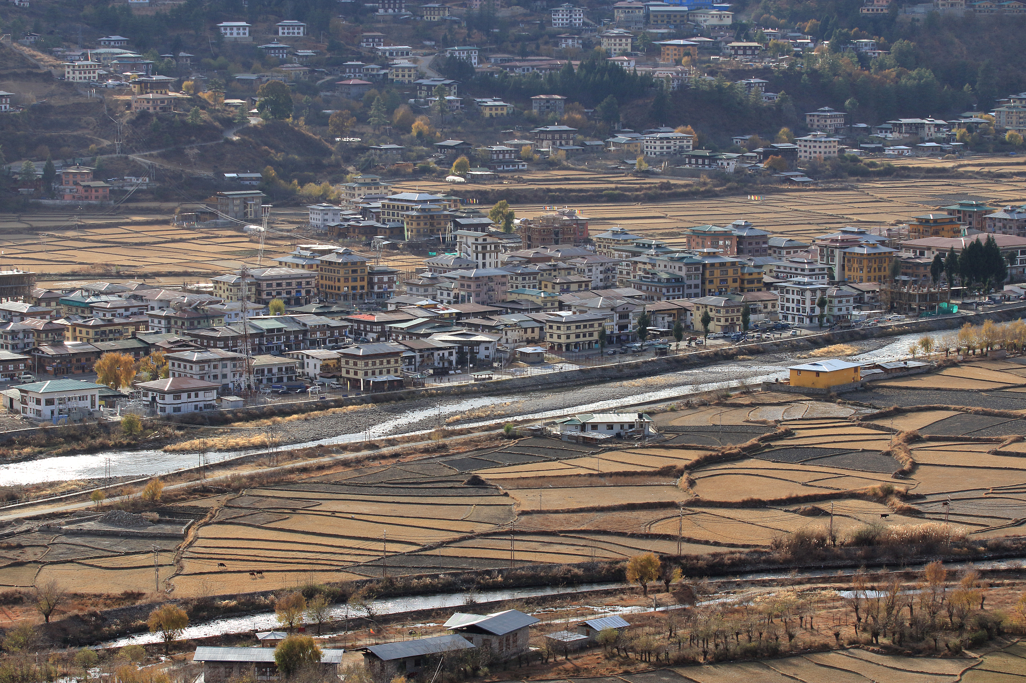 view of the valley of paro, bhutan