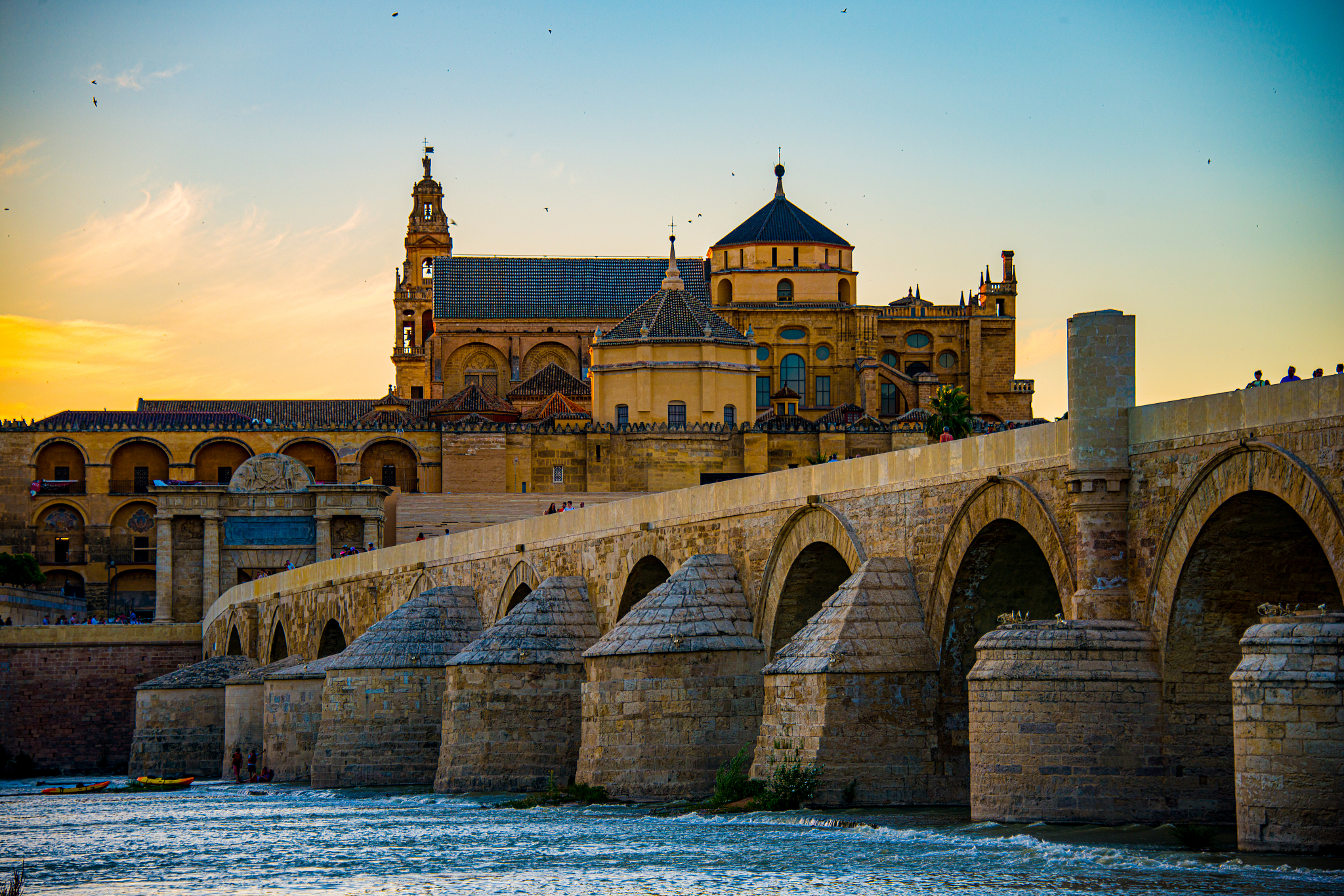 mosque-cathedral and roman bridge of cordoba, andalusia, spain