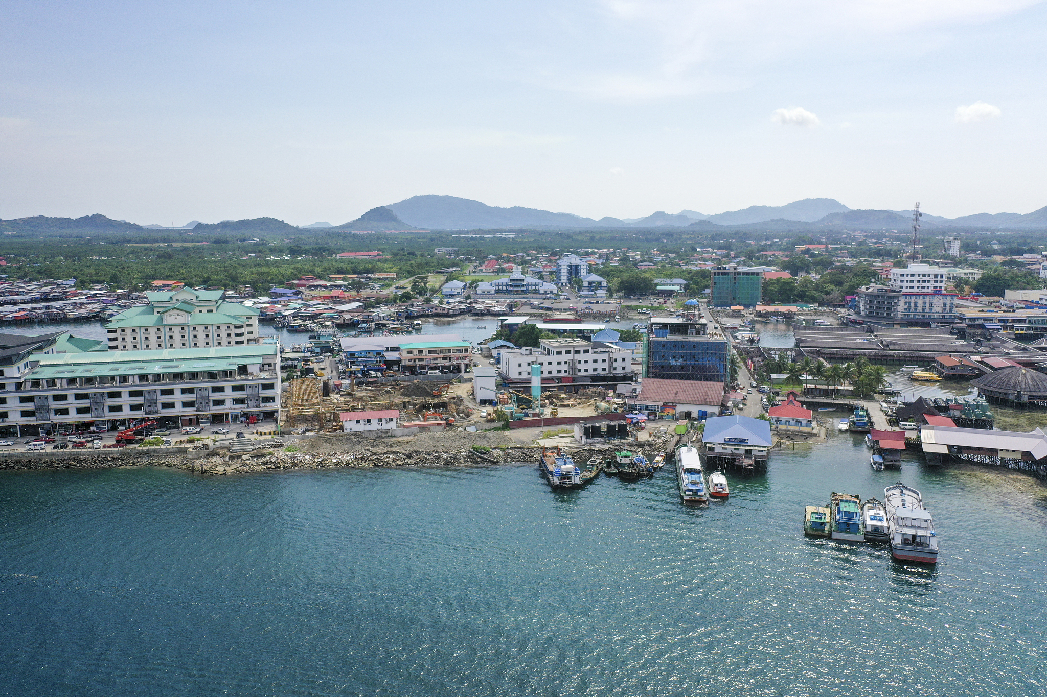 aerial view partial part of semporna island with blue ocean and 