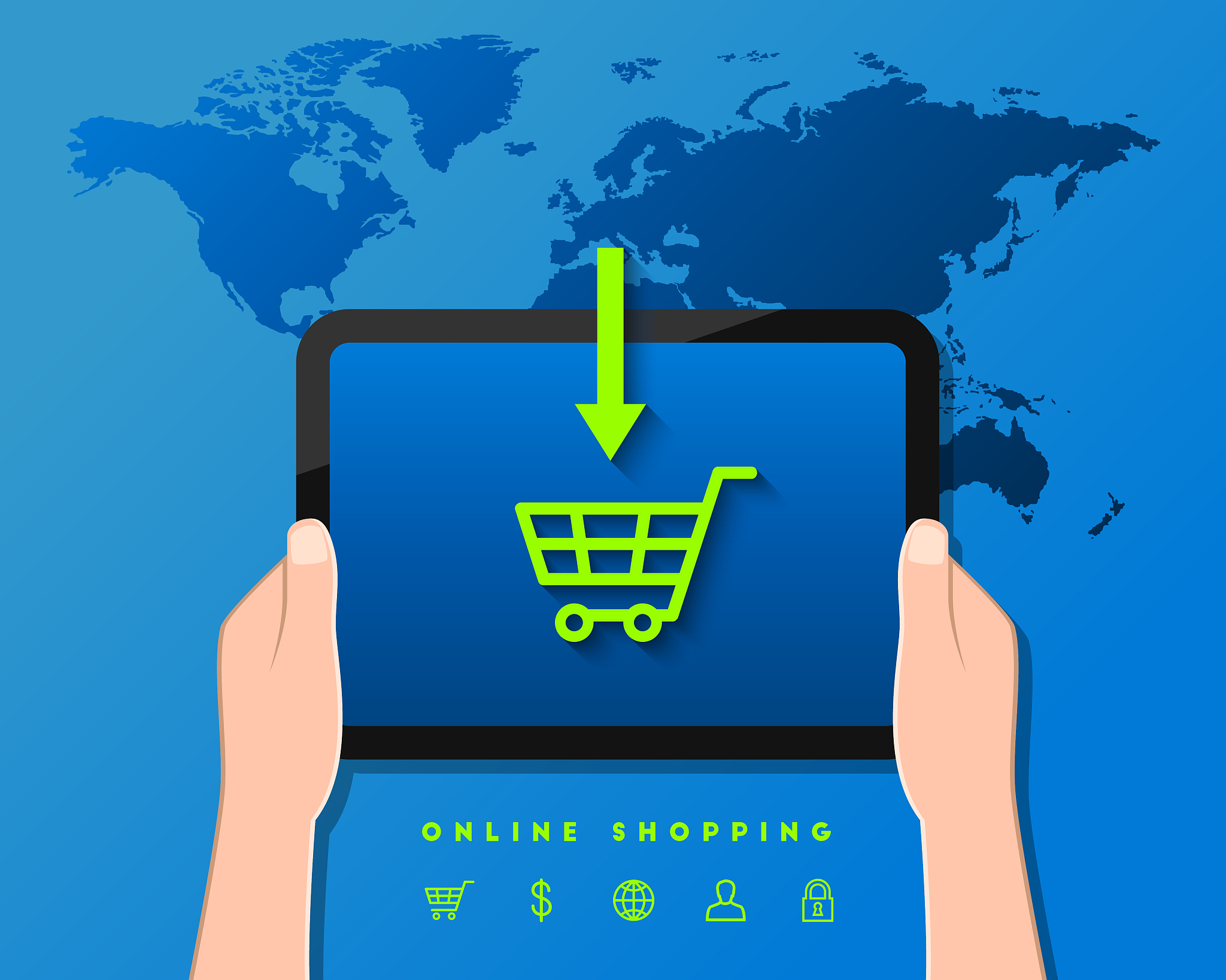 online shopping and e-commerce concept with hand holding device 
