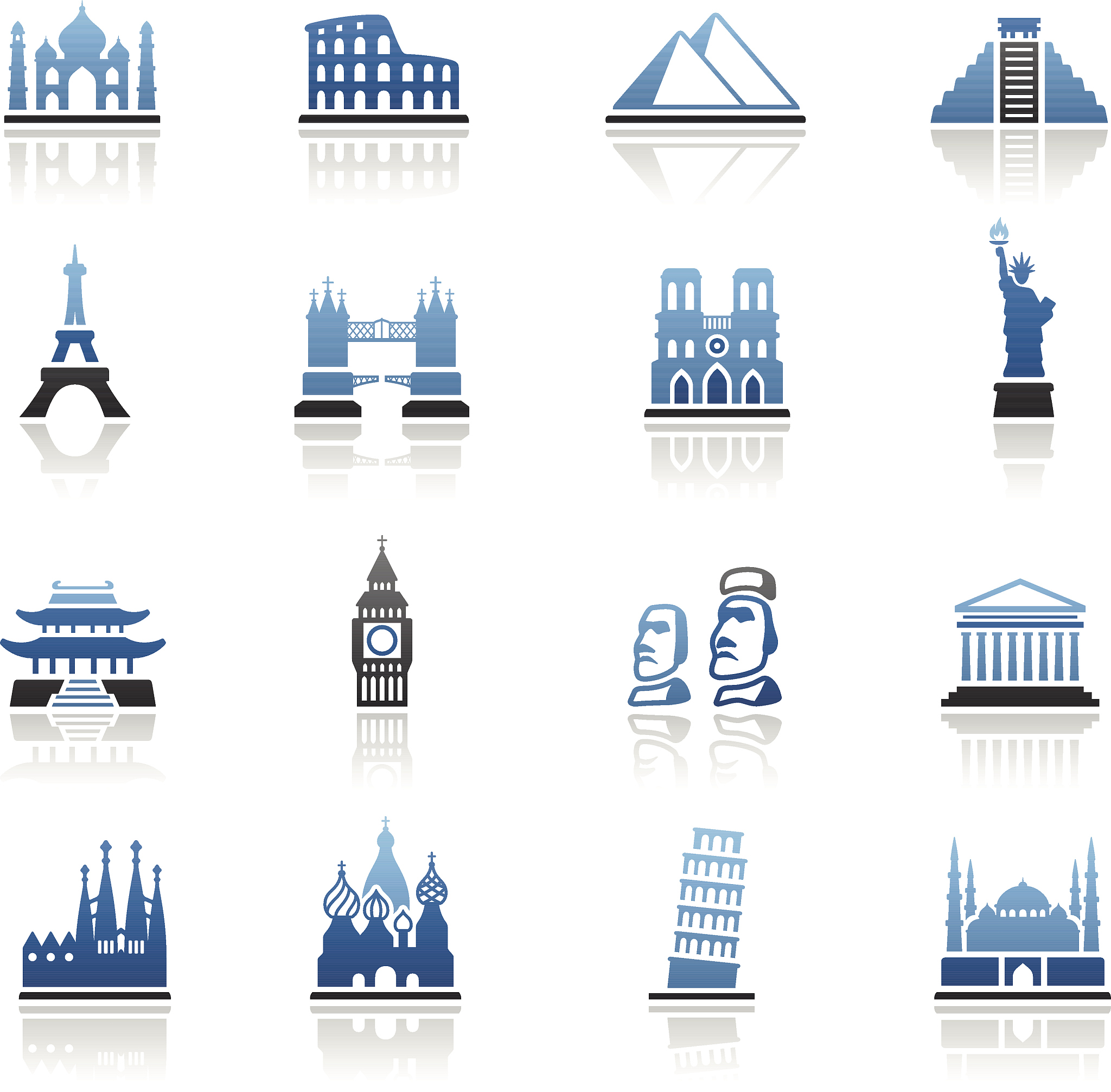 famous place icon set