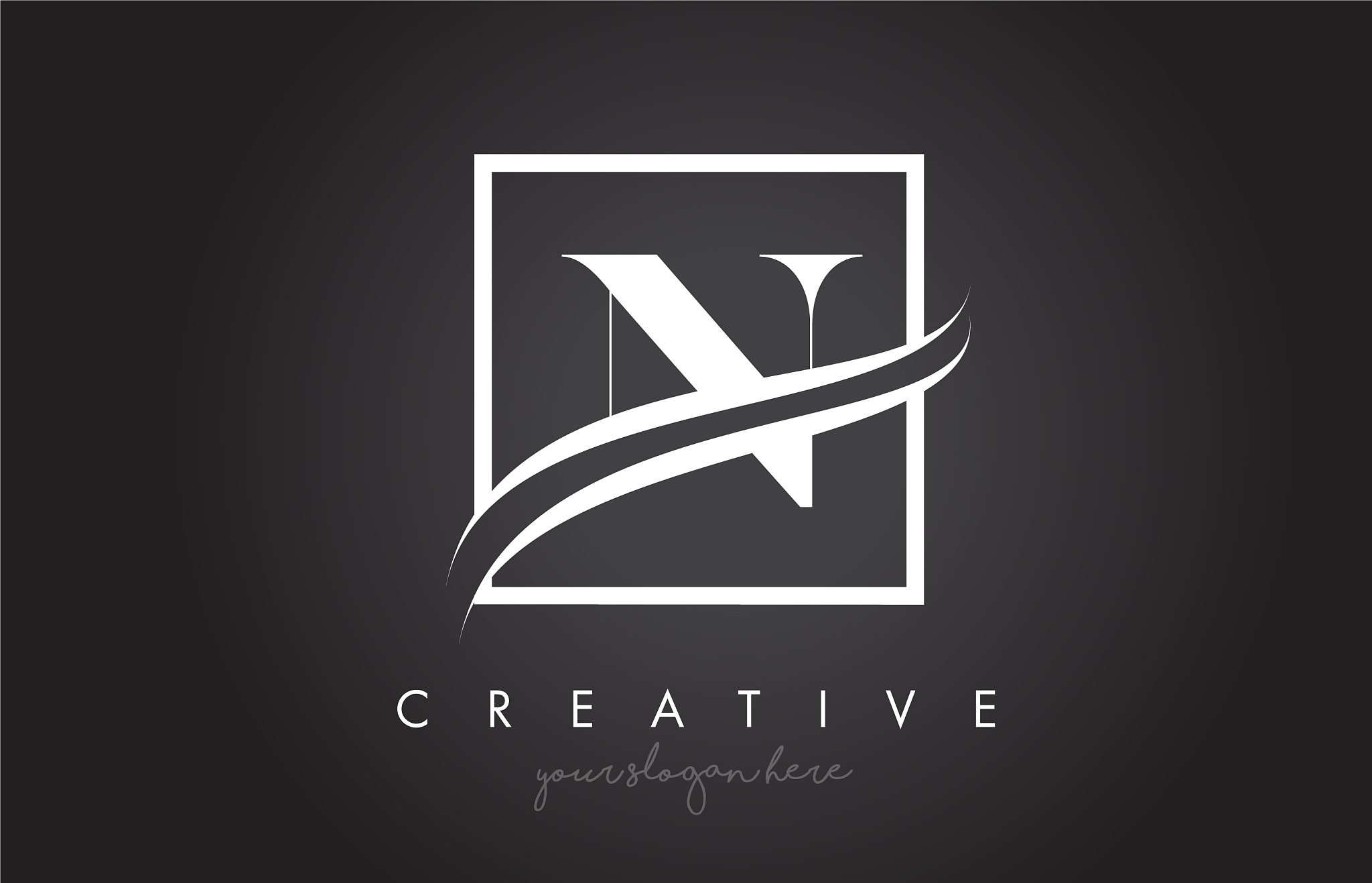 n letter logo design with square swoosh border