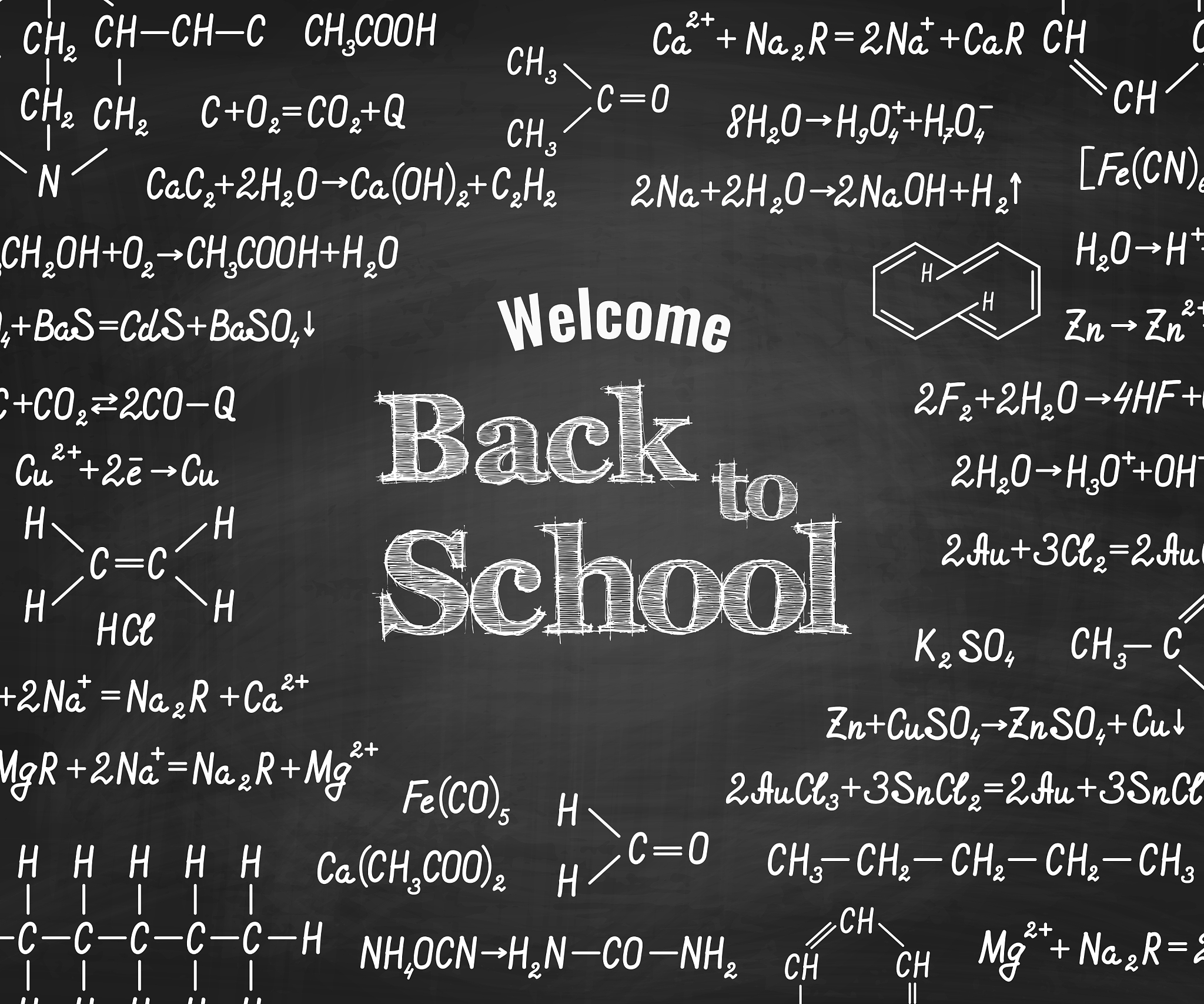 welcome back to school with formula on blackboard