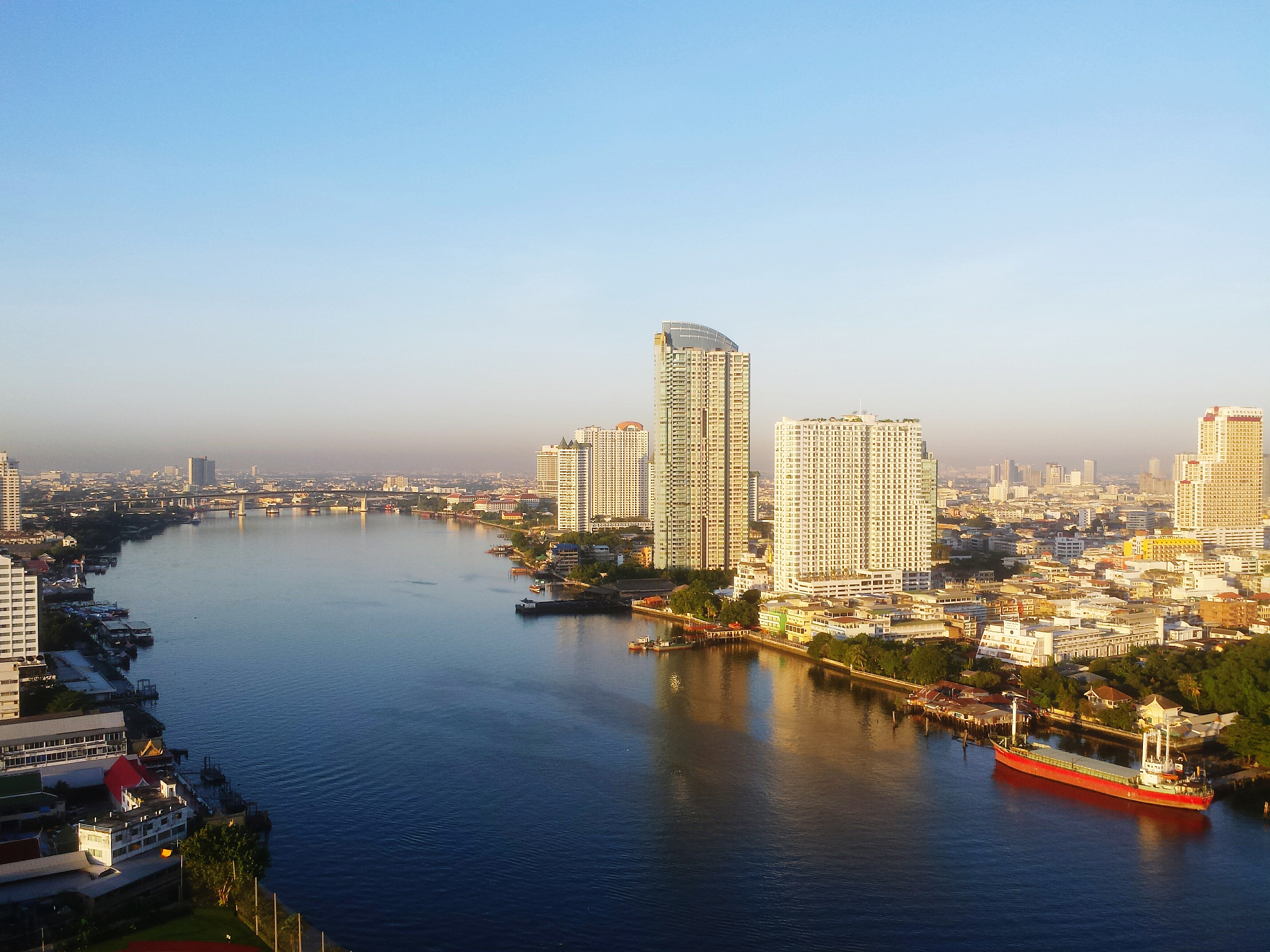 high angle view of river along buildings