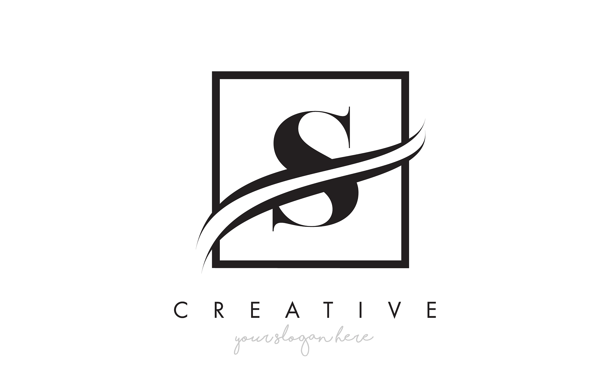 s letter logo design with square swoosh border