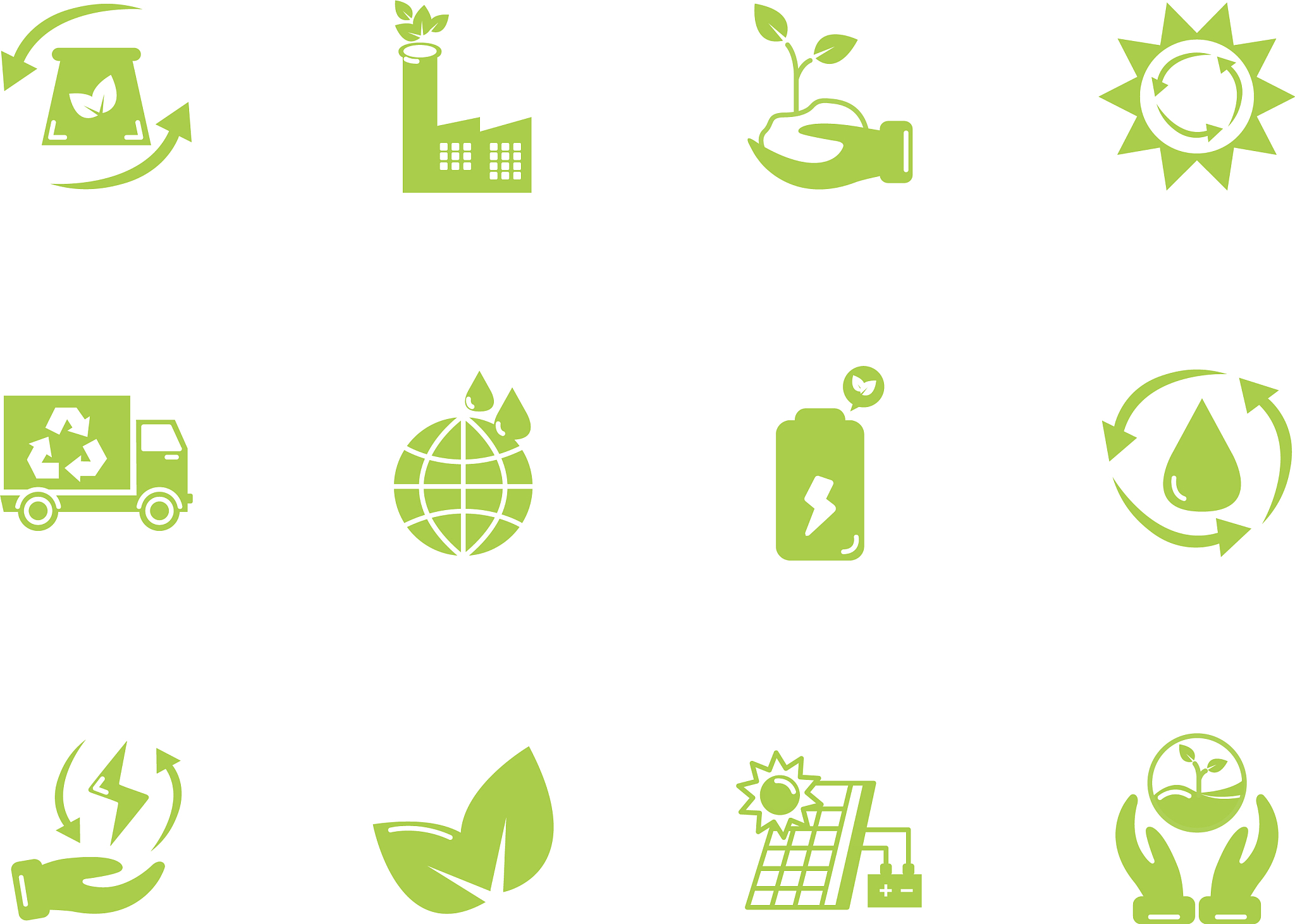 green energy environment icons set flat style