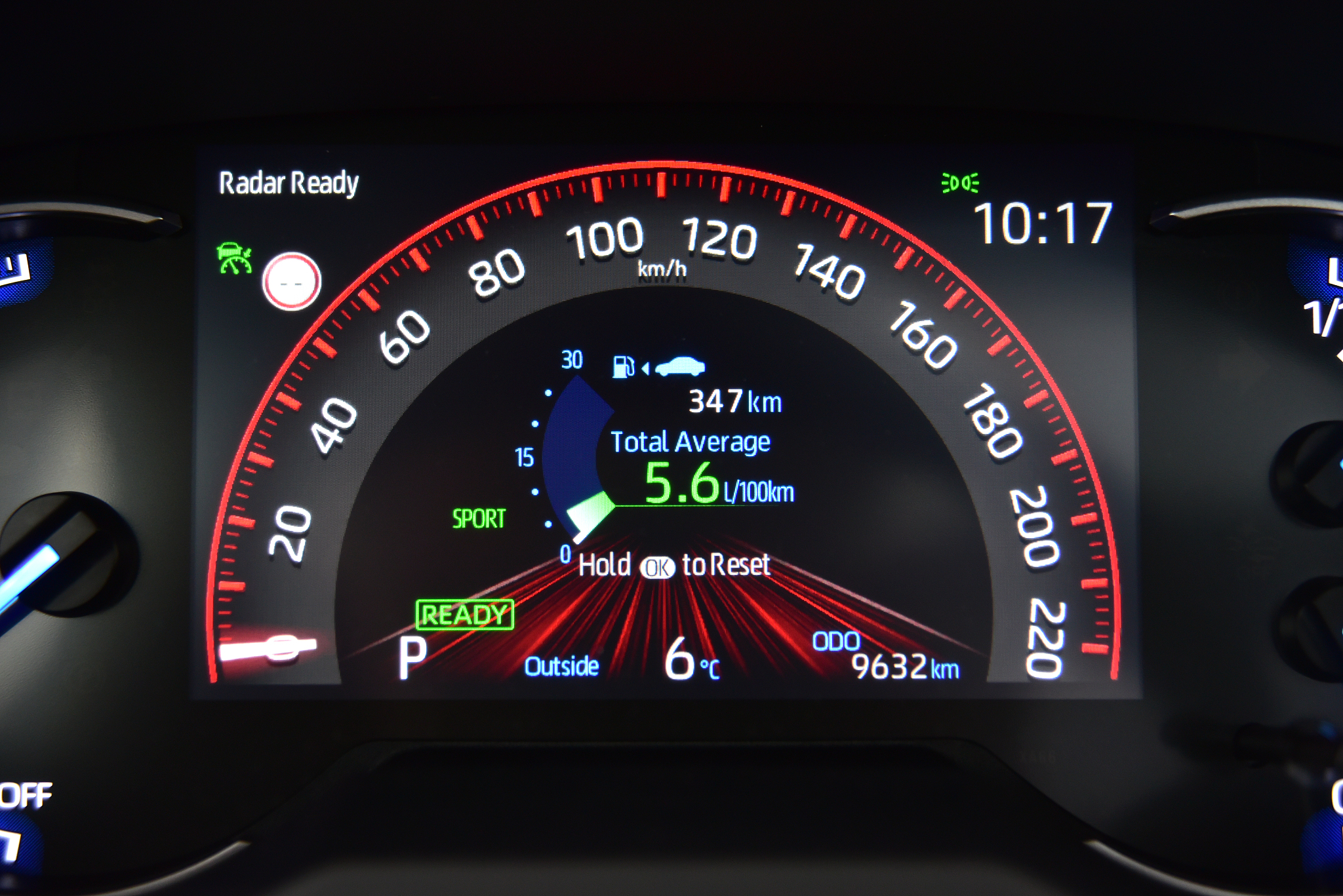 modern car illuminated dashboard in a hybrid car