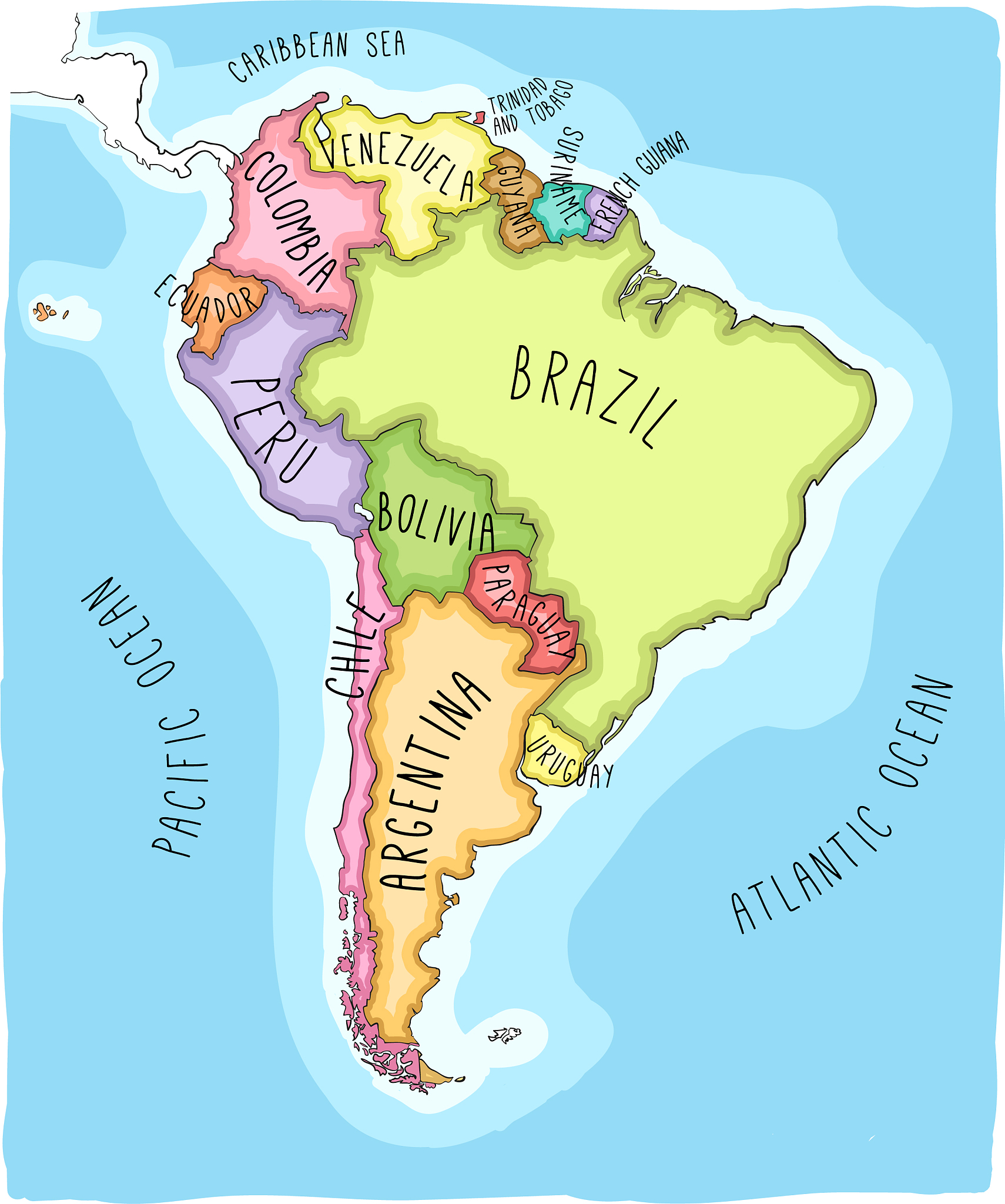 hand drawn map of south america