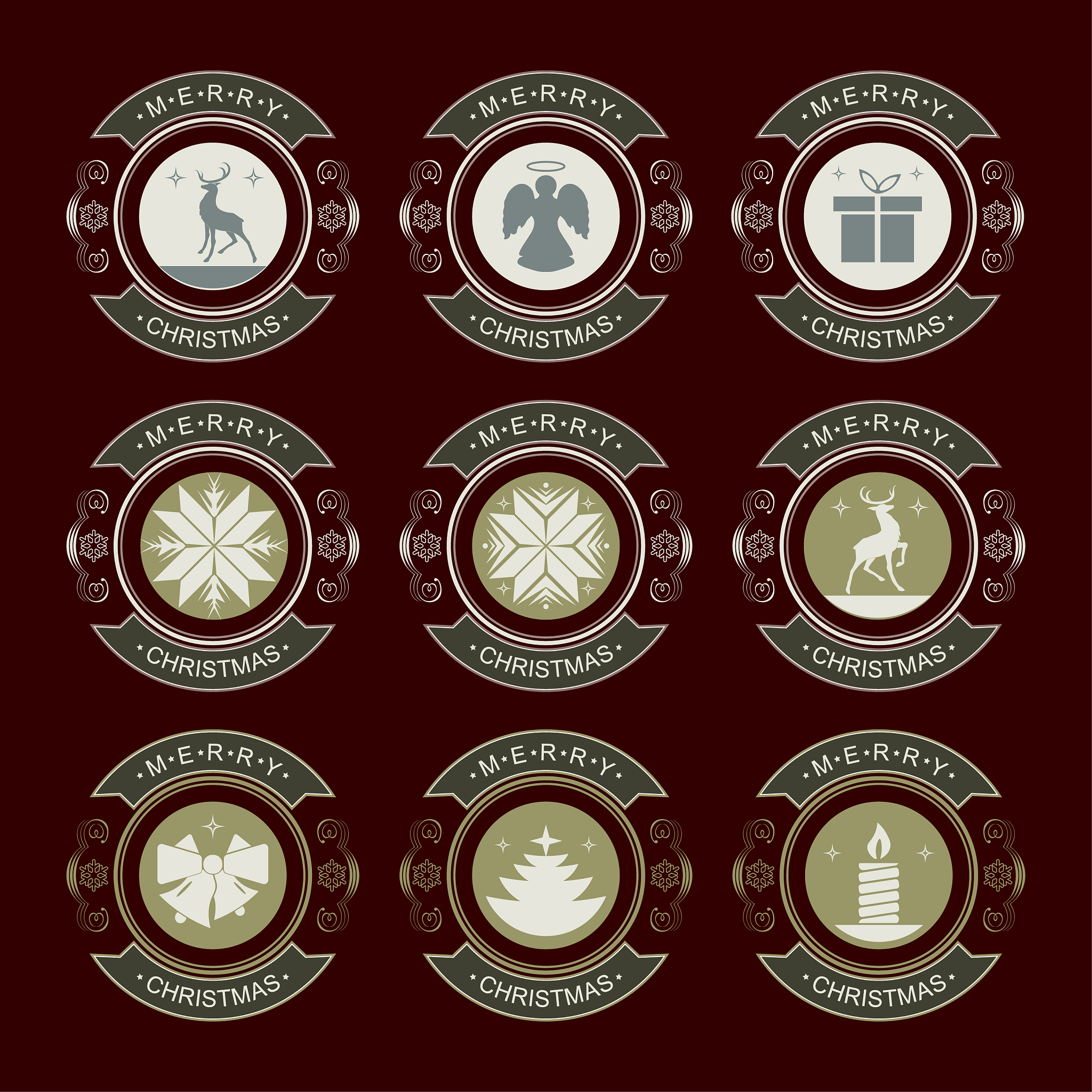 round emblem with christmas symbols set