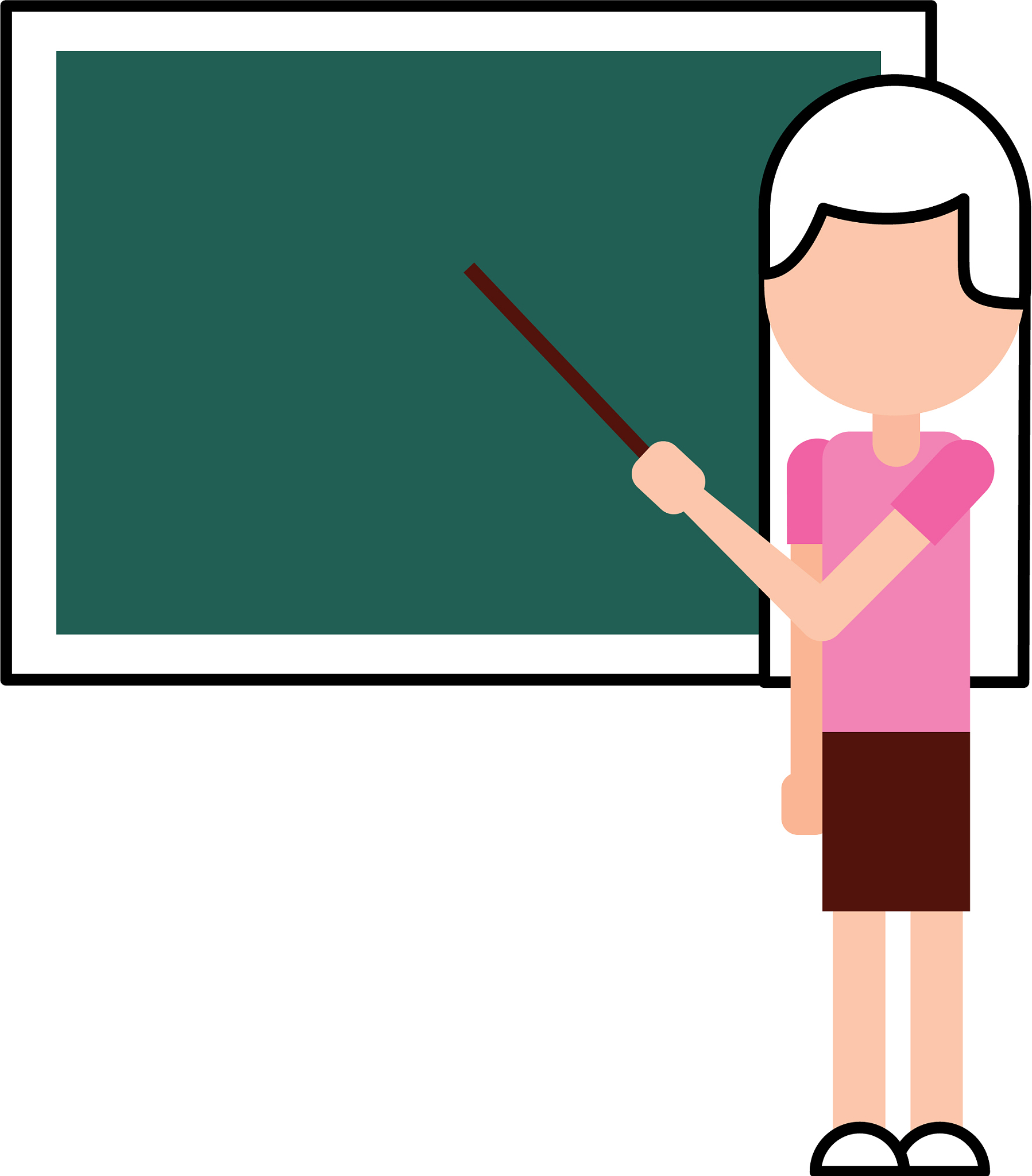 cartoon teacher with pointer standing in front of