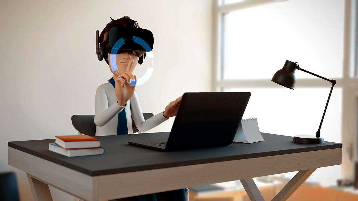 利用vr眼镜进行虚拟现实会议交流.