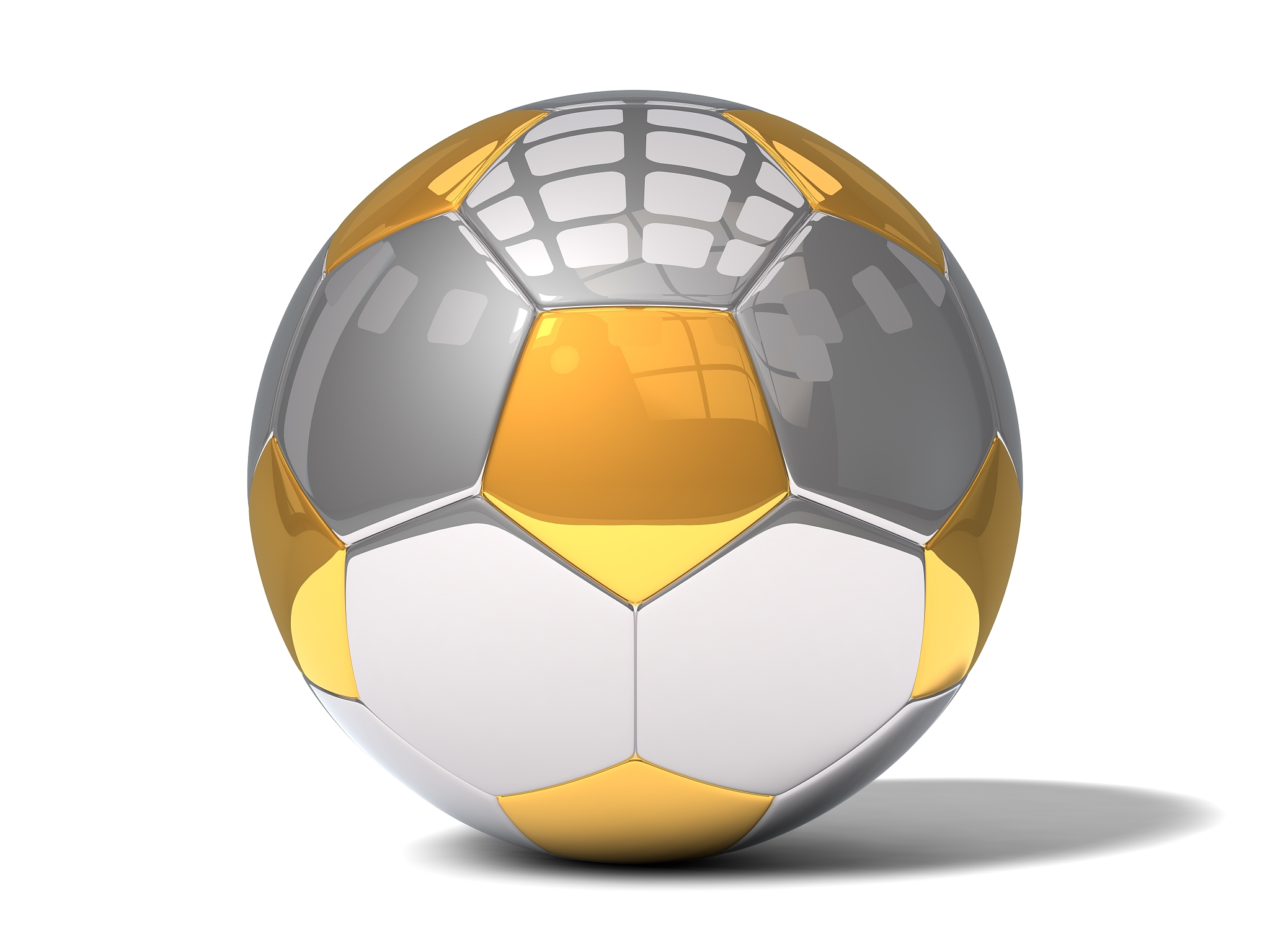 3d metal soccer ball. gold and chrome.