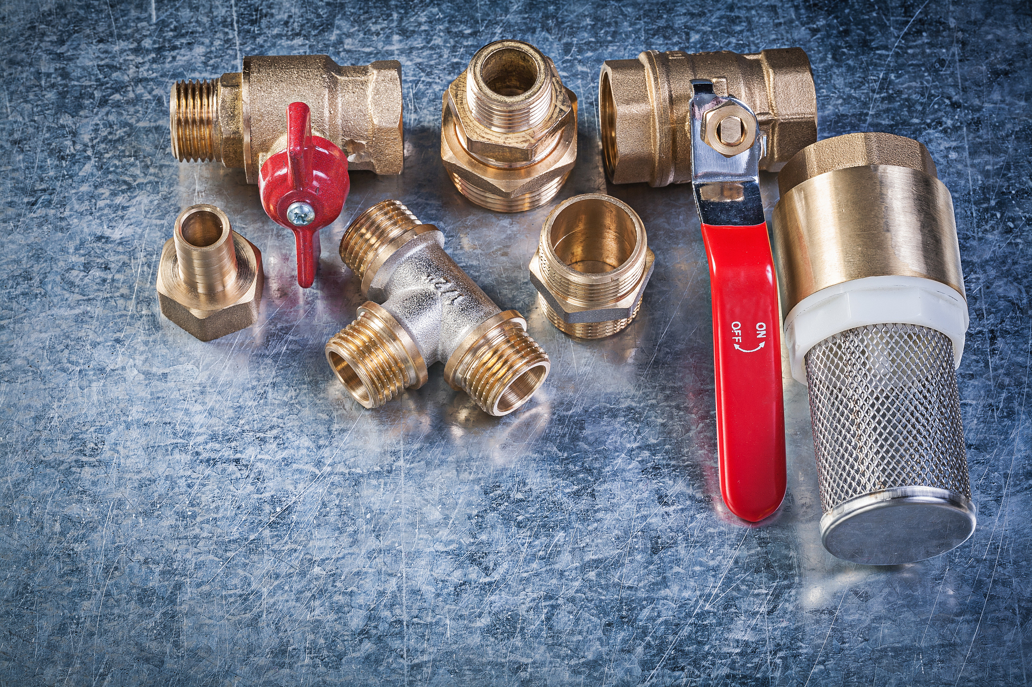 brass lever ball valve pipe connectors strainer filter on metall