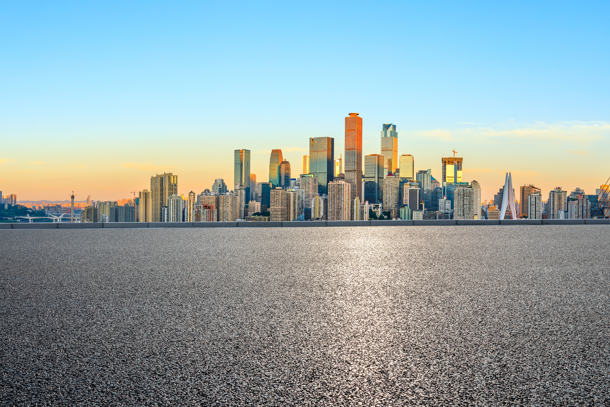 asphalt highway passes through the city financial district in ch