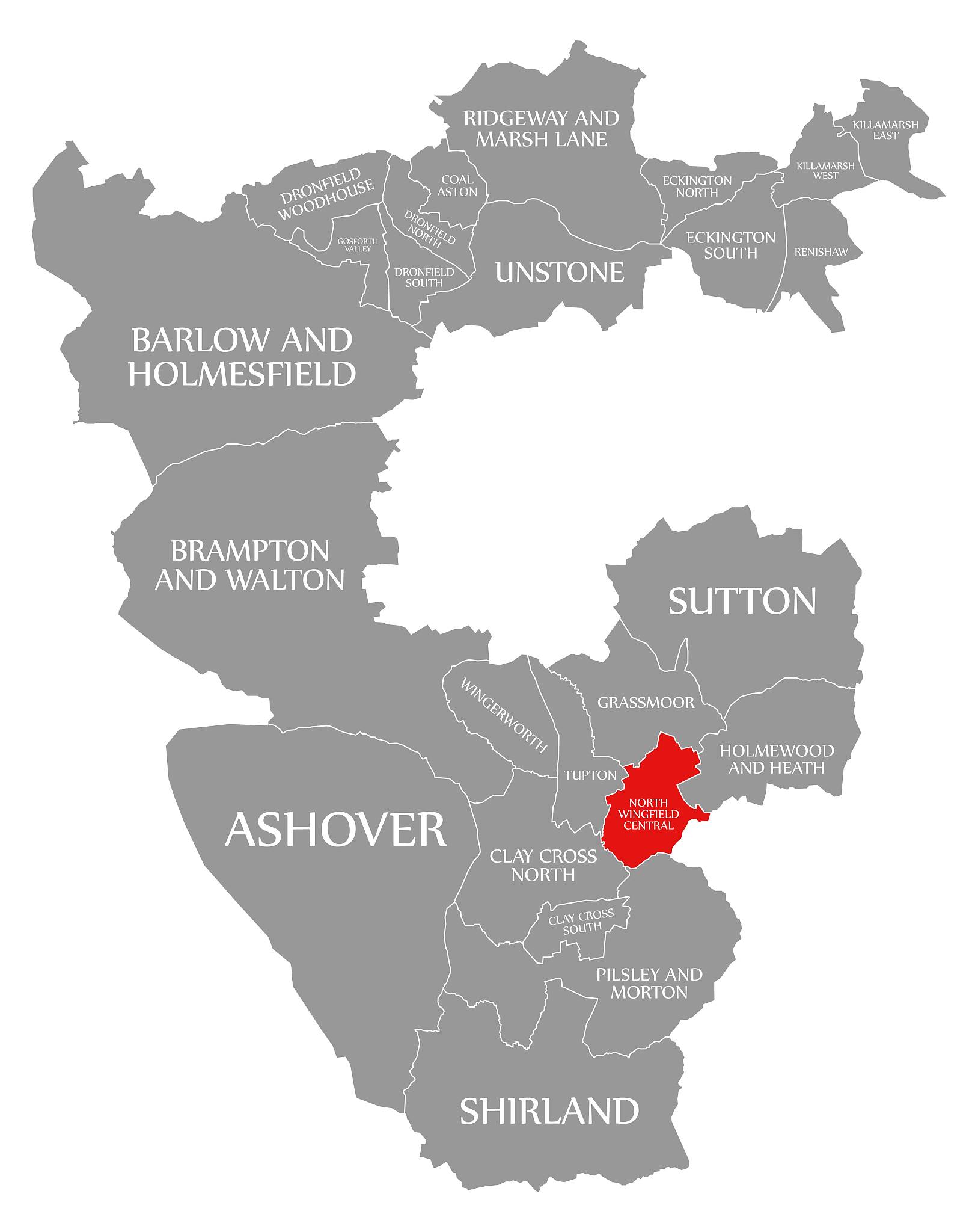 north wingfield central red highlighted in map of north east der