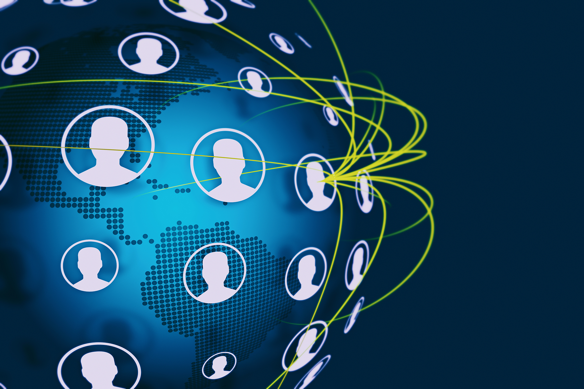 social connection network on world map
