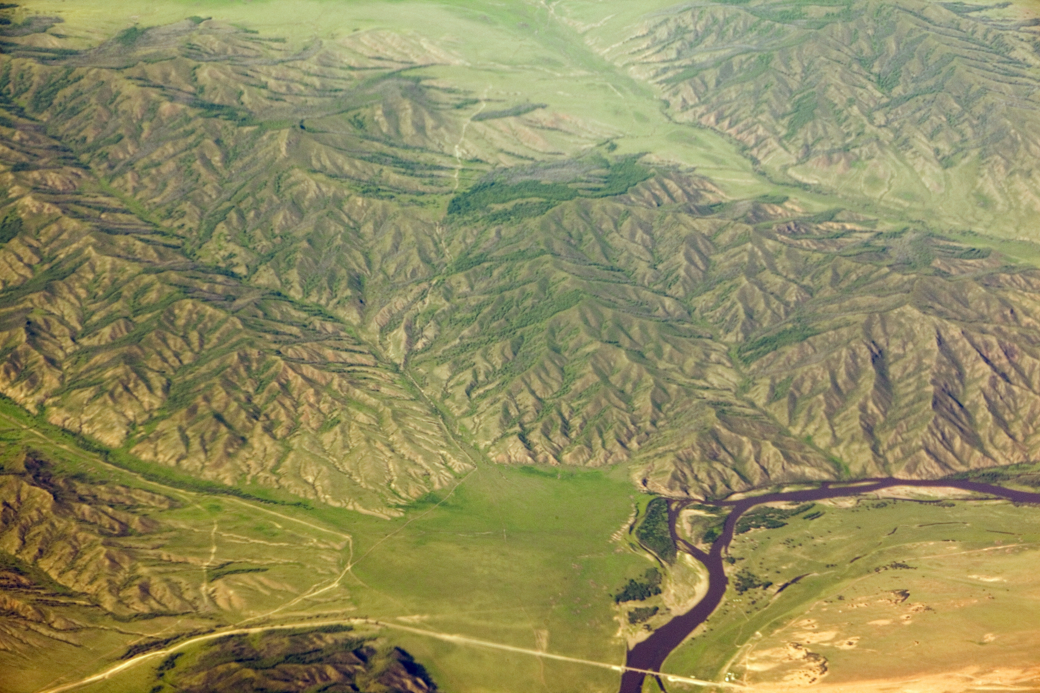 aerial shot: foothills of mountain altai