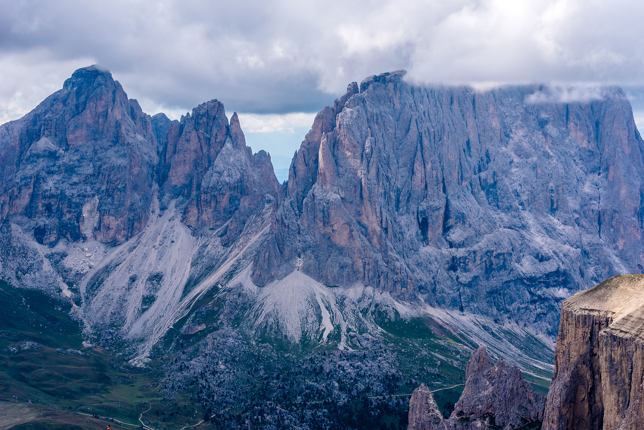 hiking in the mountains of dolomites, italy  - piz boe