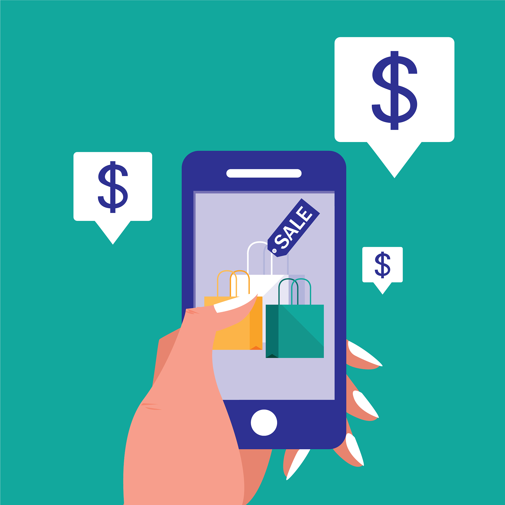hand and smartphone with shopping online