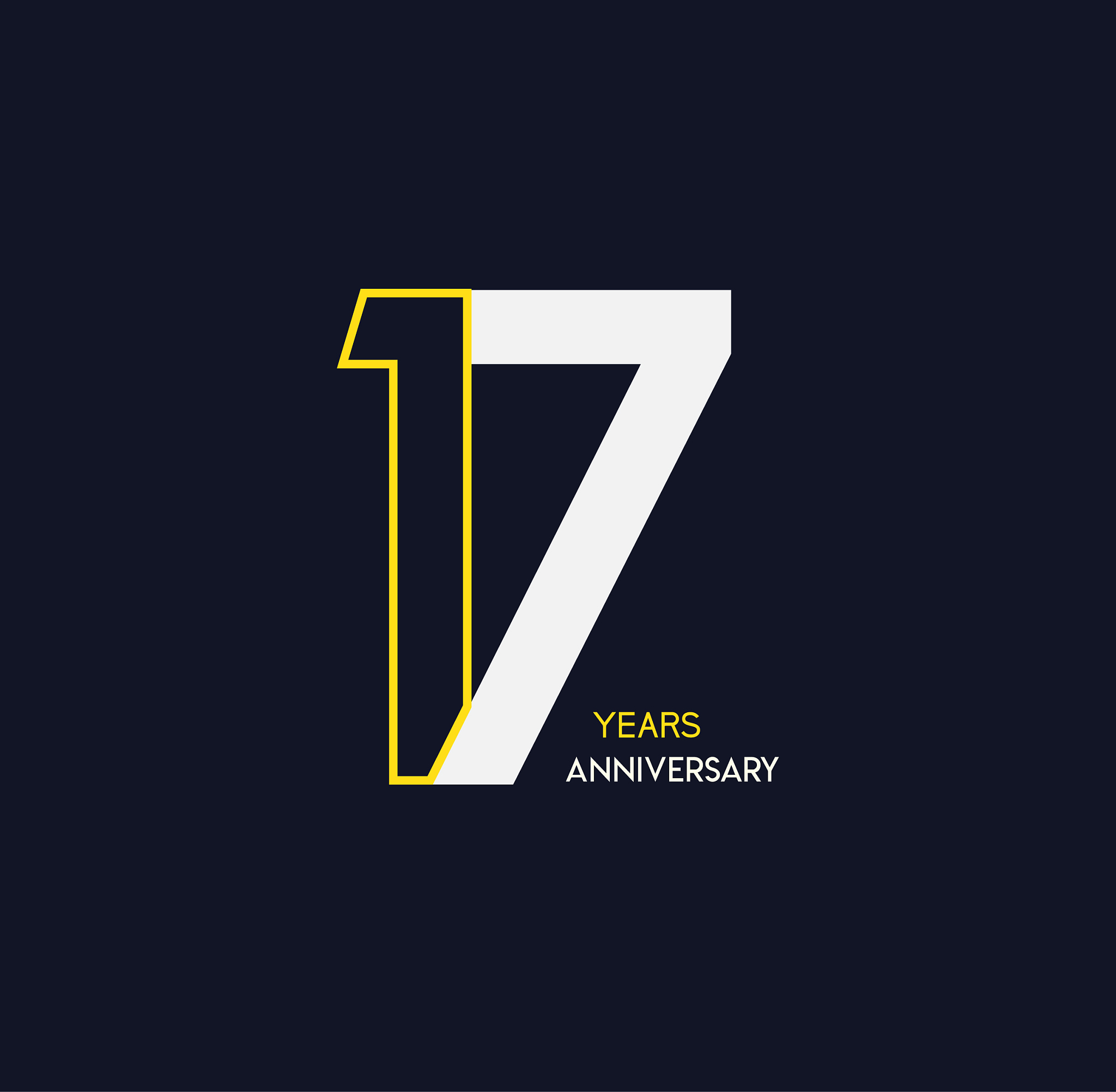 17 years anniversary elegance gold logo. linked number on dark b