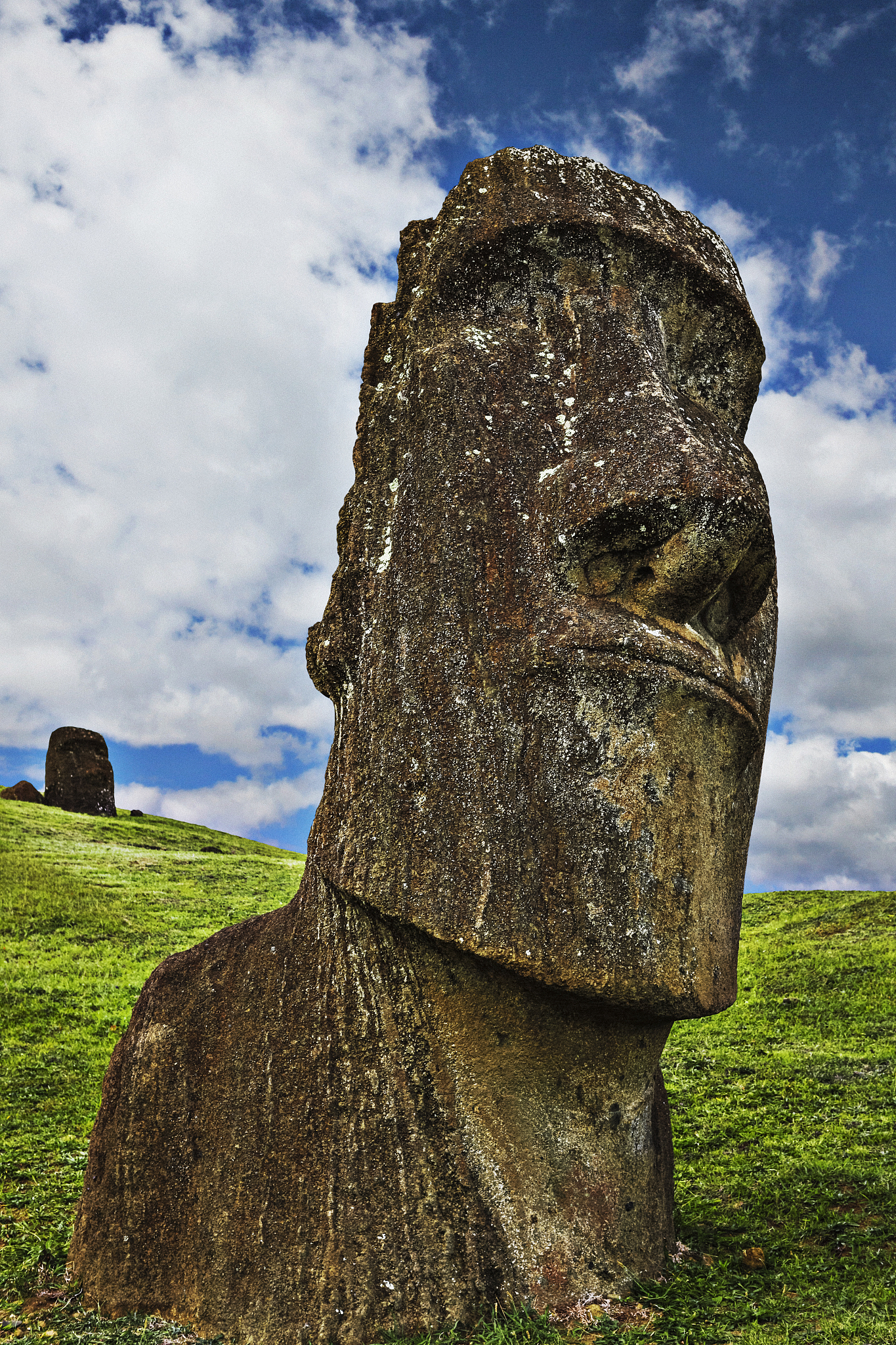 the moai at rano raraku volcanic quarry on easter island/rapa nu