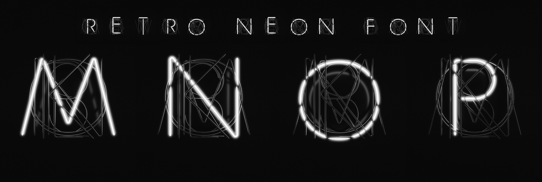 black and white neon alphabet. 3d illustration