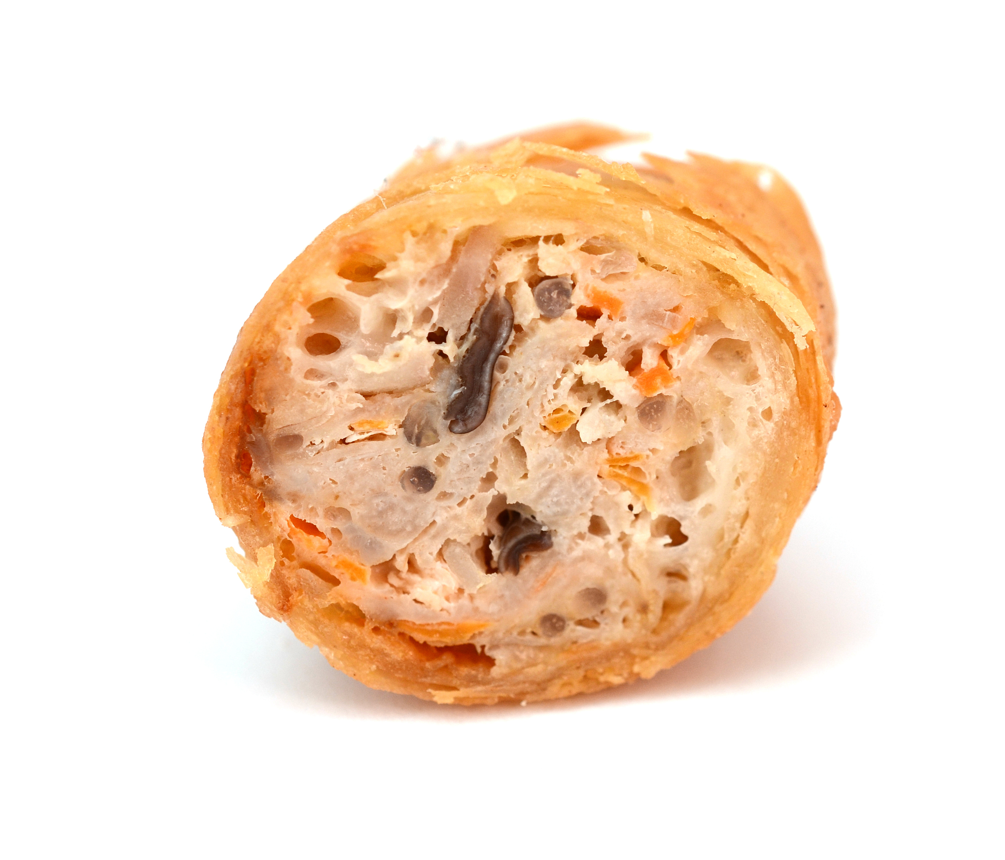 a half fried egg roll food