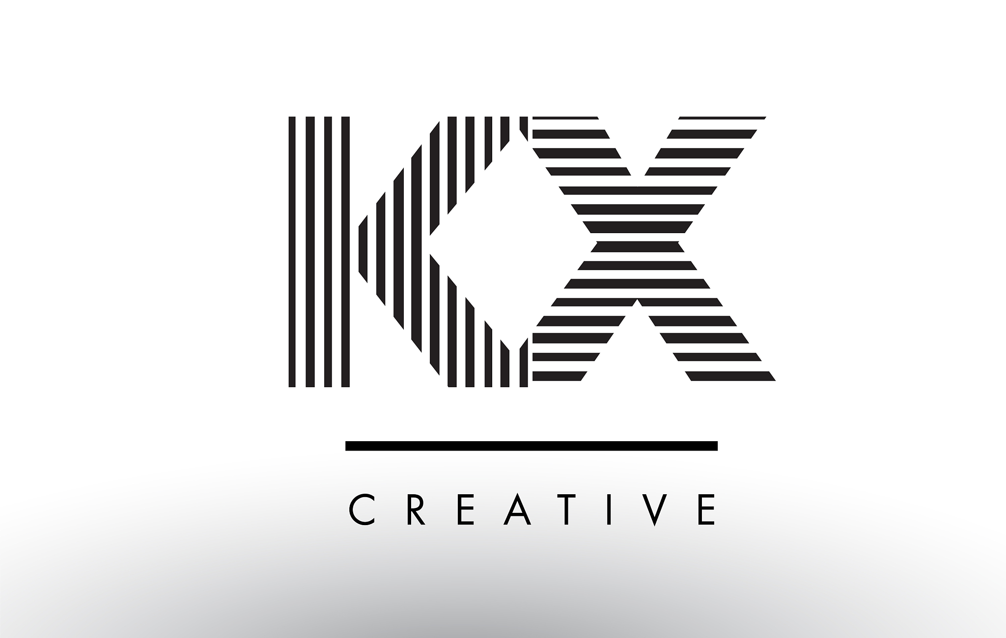 kx k x black and white lines letter logo design