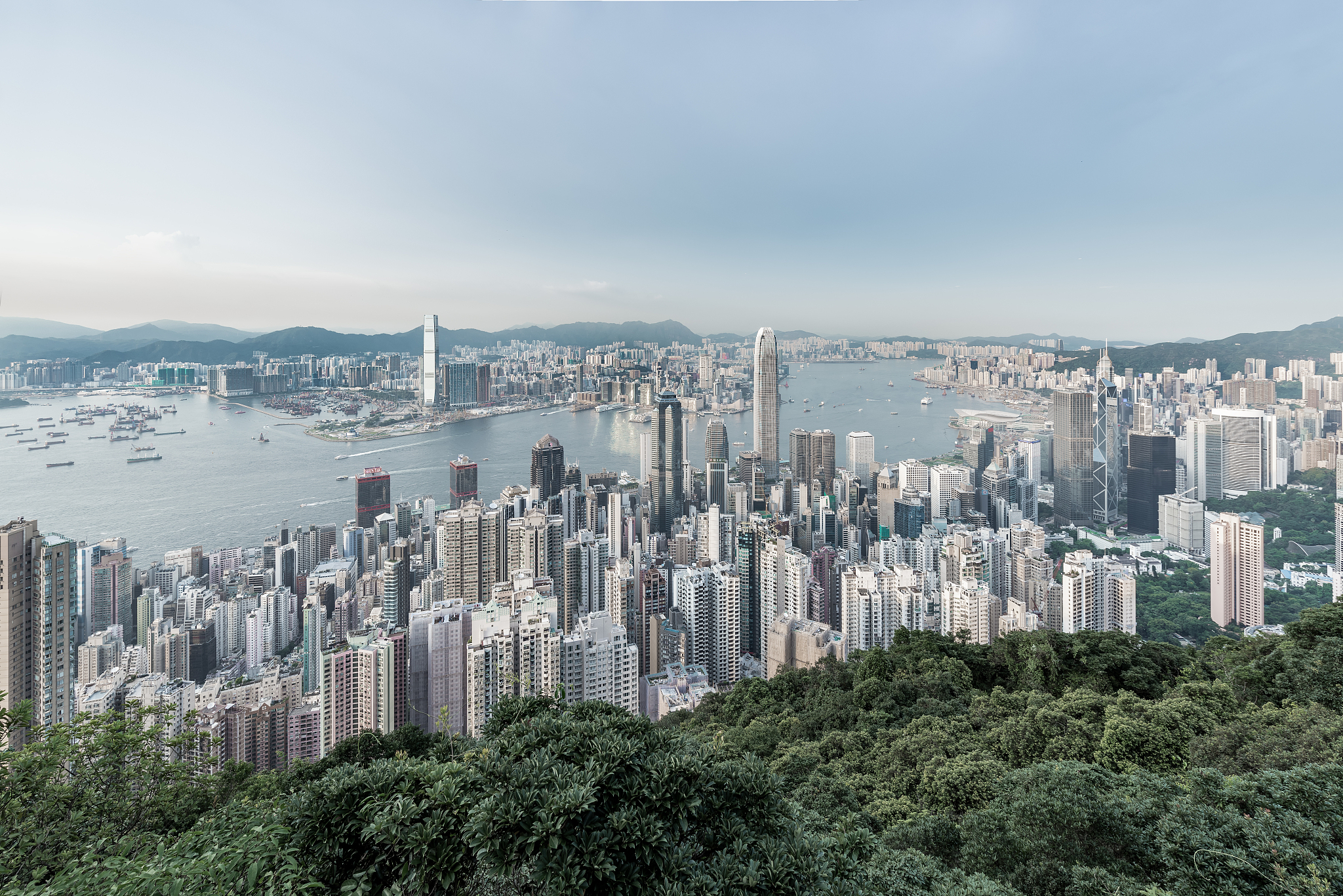 香港维多利亚港太平山顶日景