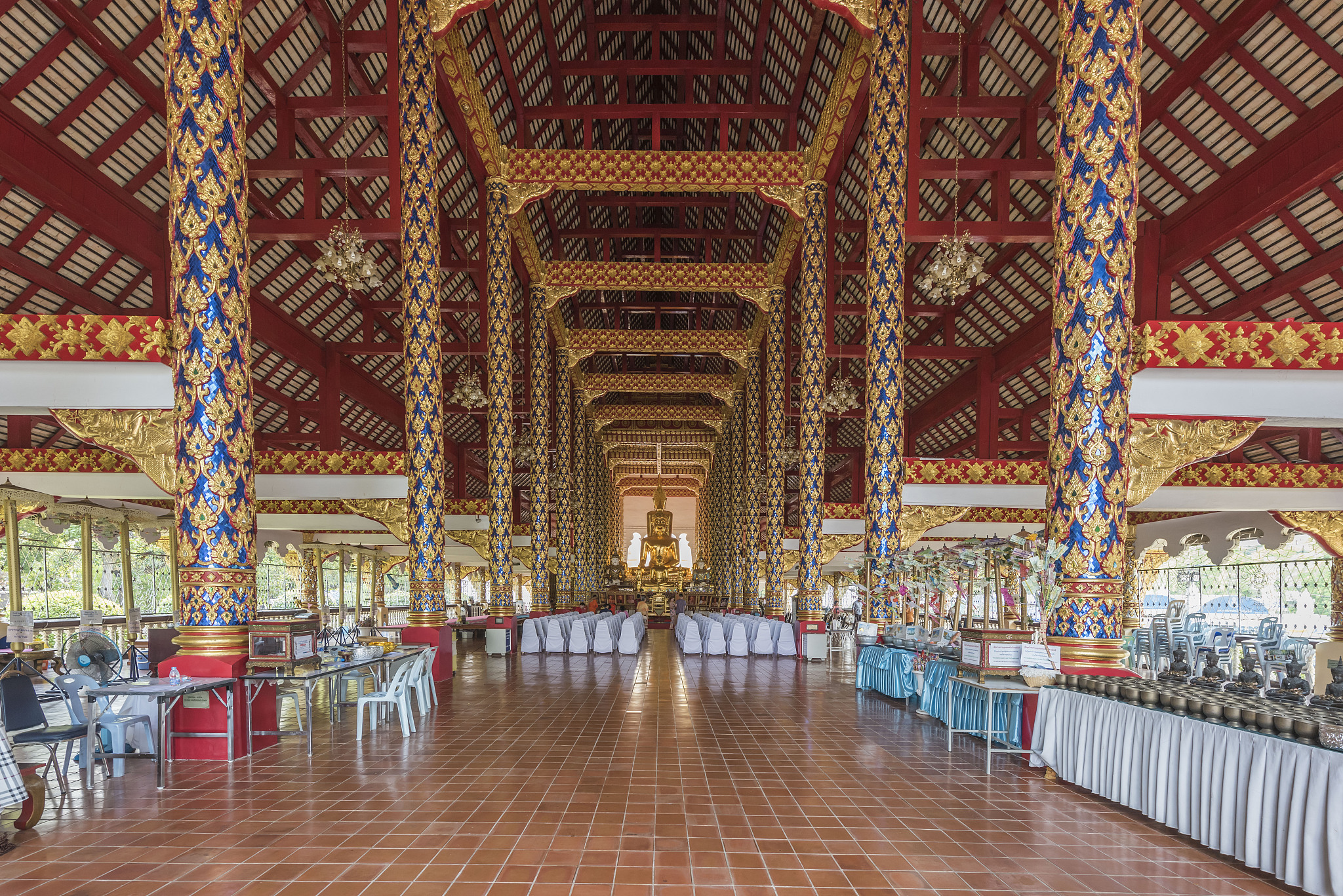 the brick covered floors at wat suan dok temple chiang mai, thai