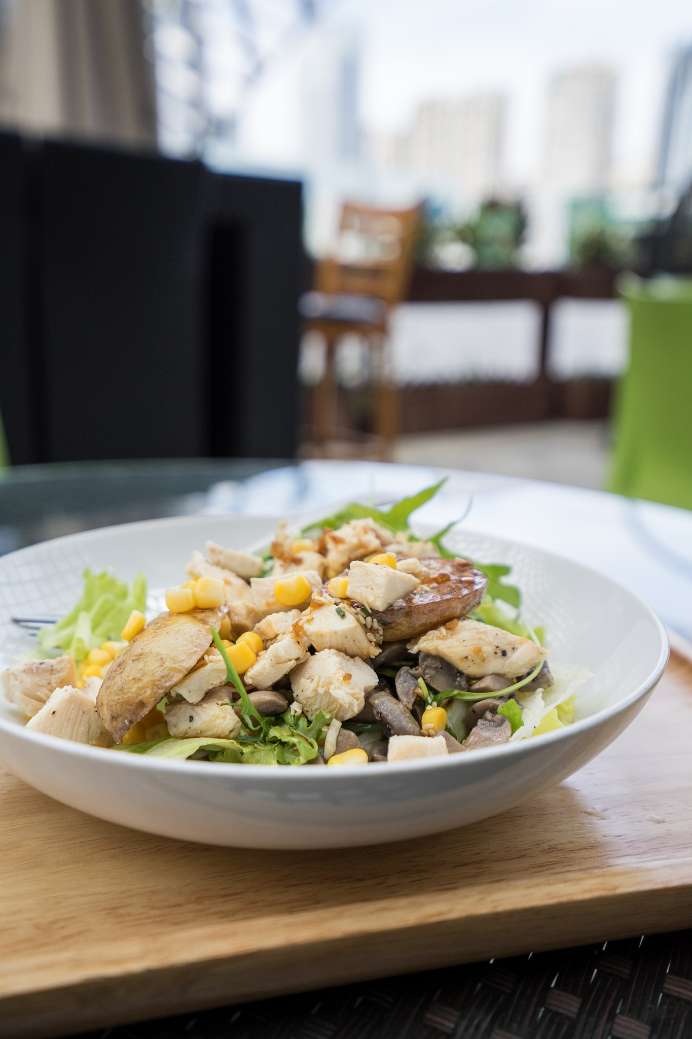 plates with chicken salad on the table