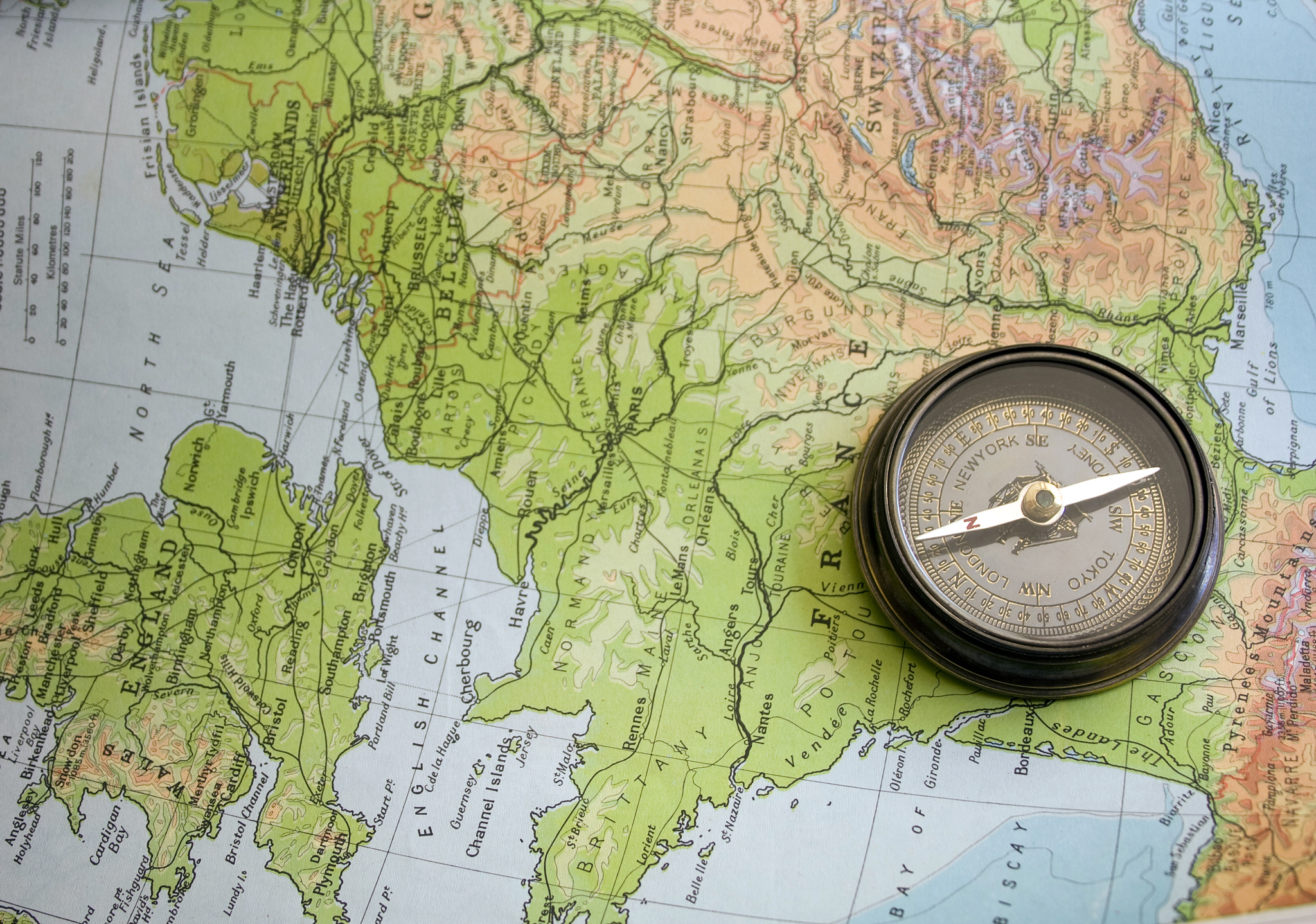old fashion compass on map
