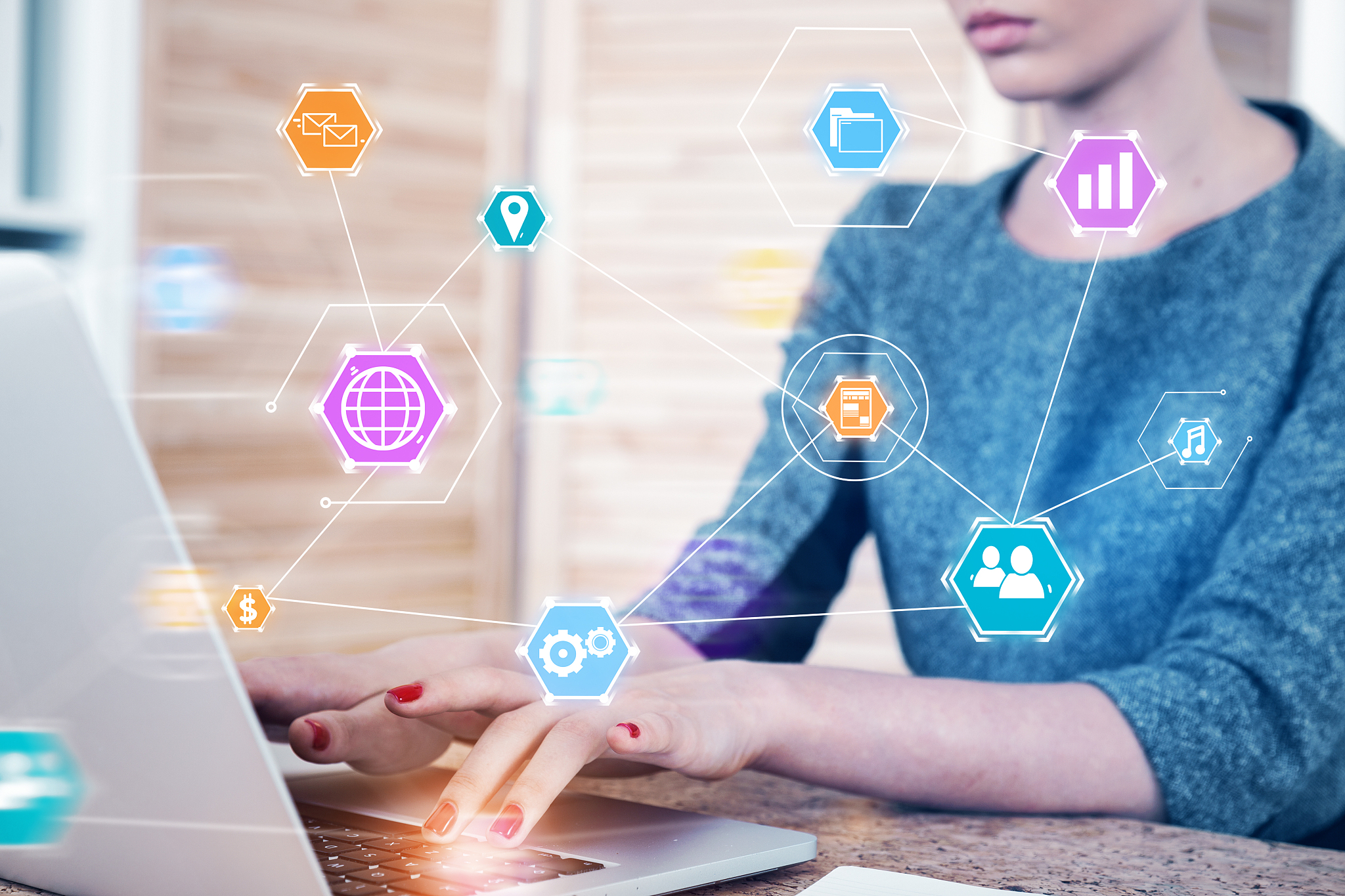 woman in office, wifi interface