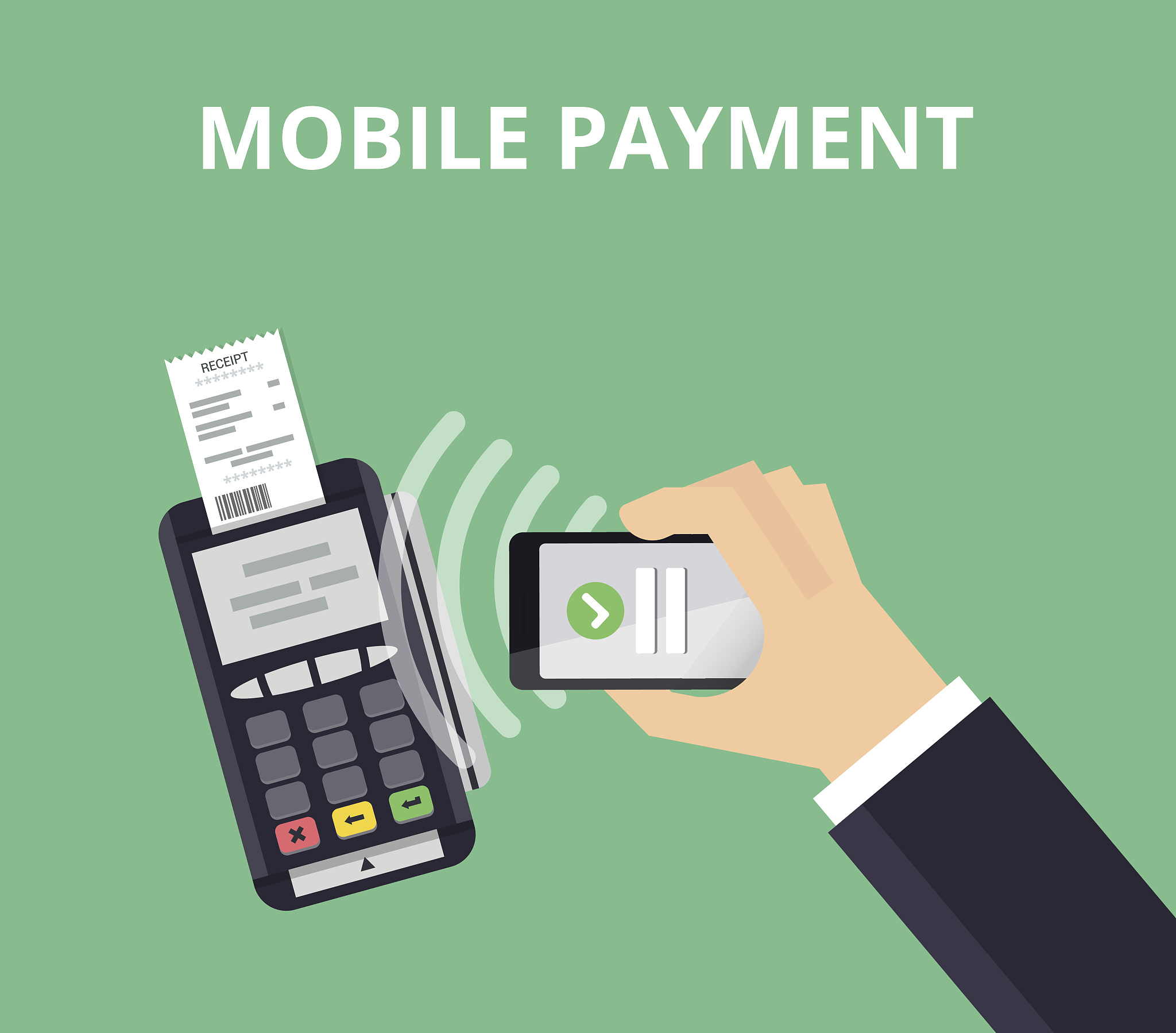 pos terminal confirms payment from smartphone. mobile payment an