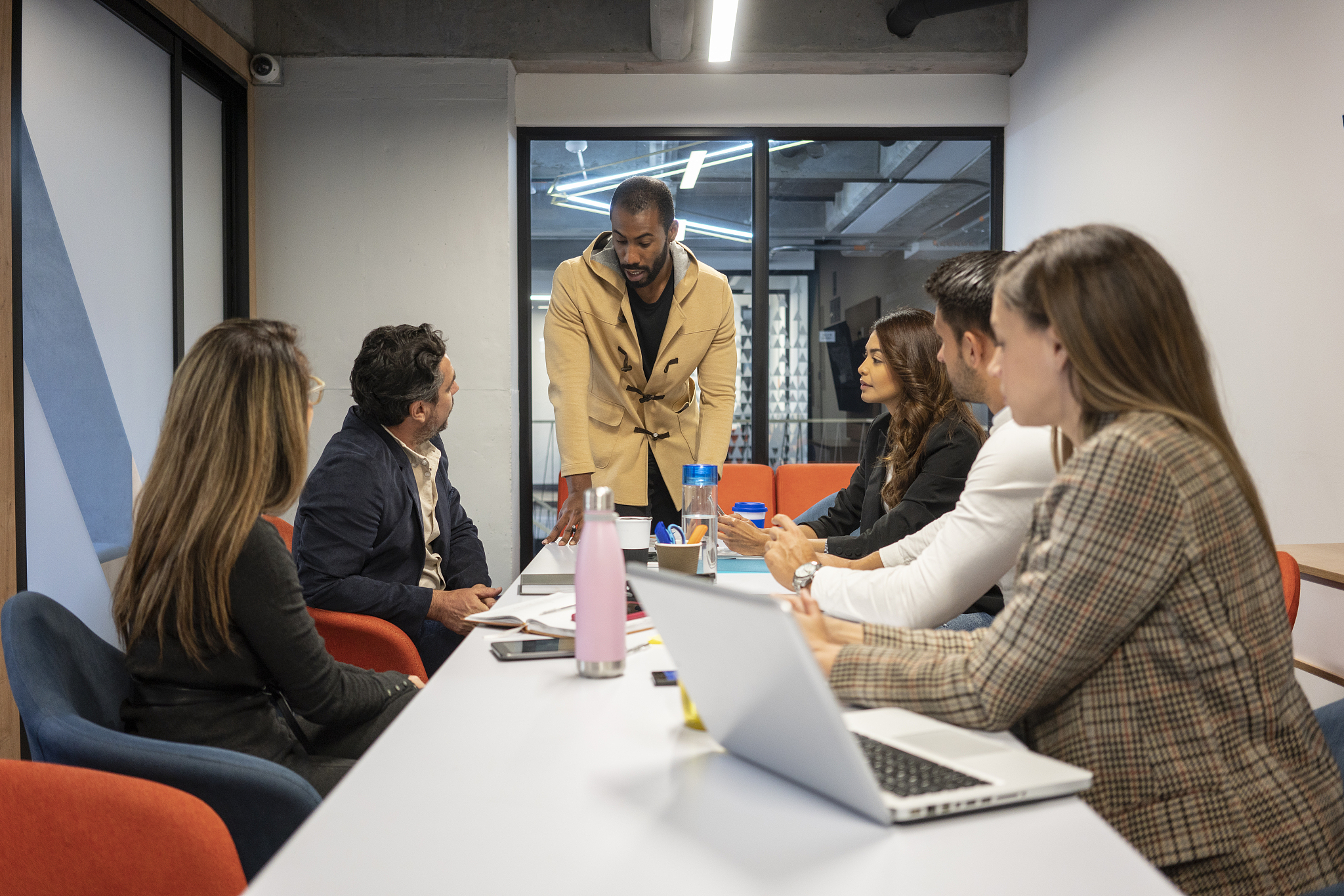 meeting of people who working in a coworking office