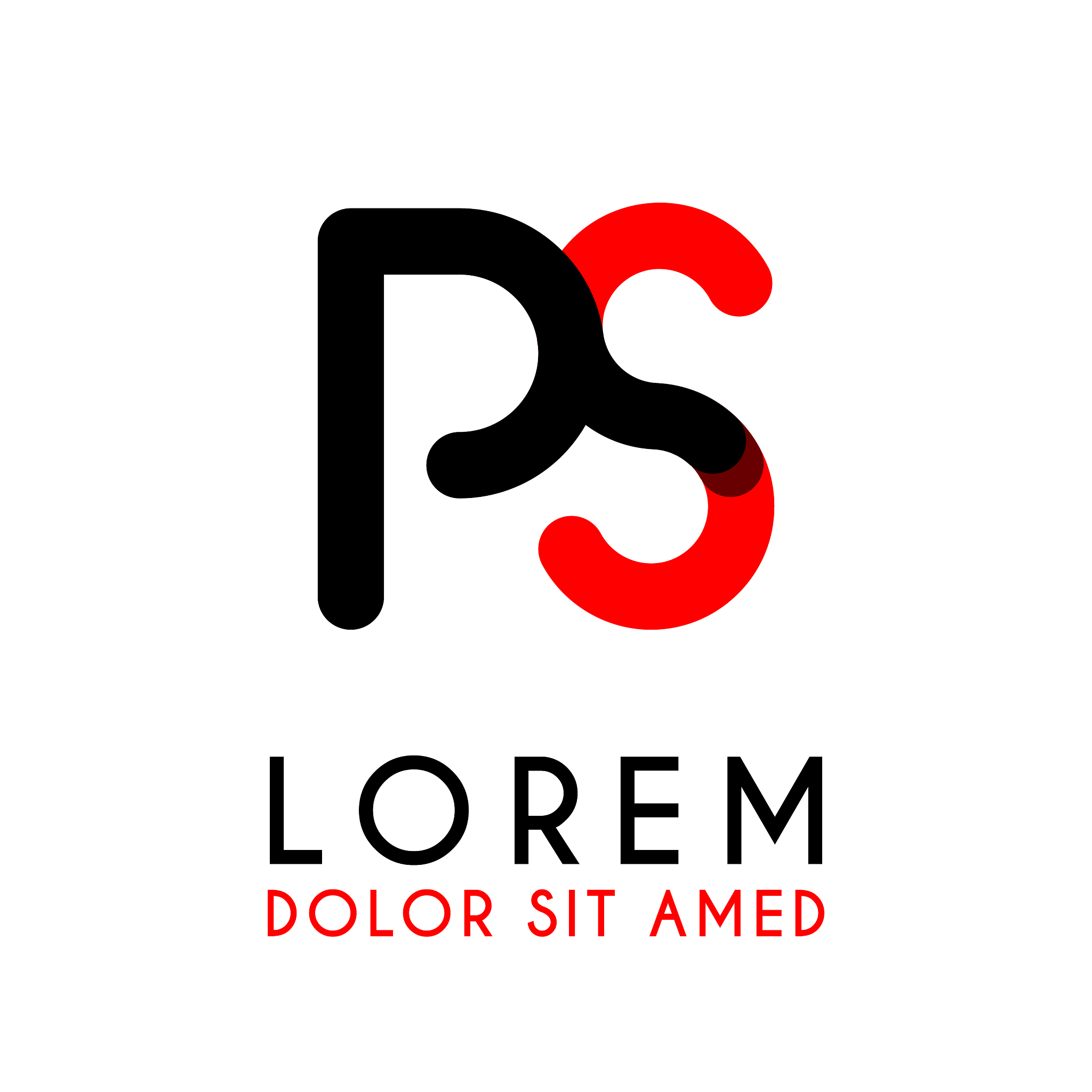 initial letter ps with red black and has rounded