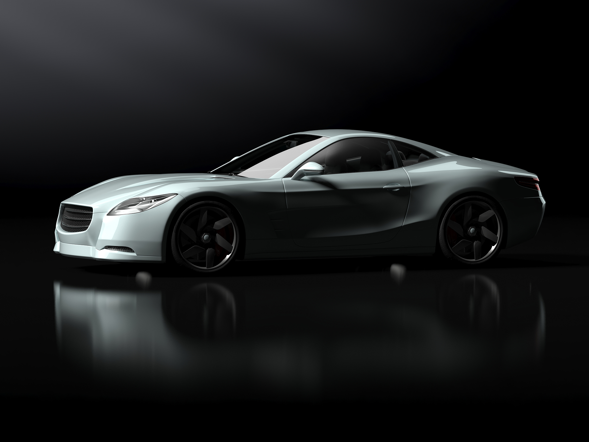 white sports car in a dark space