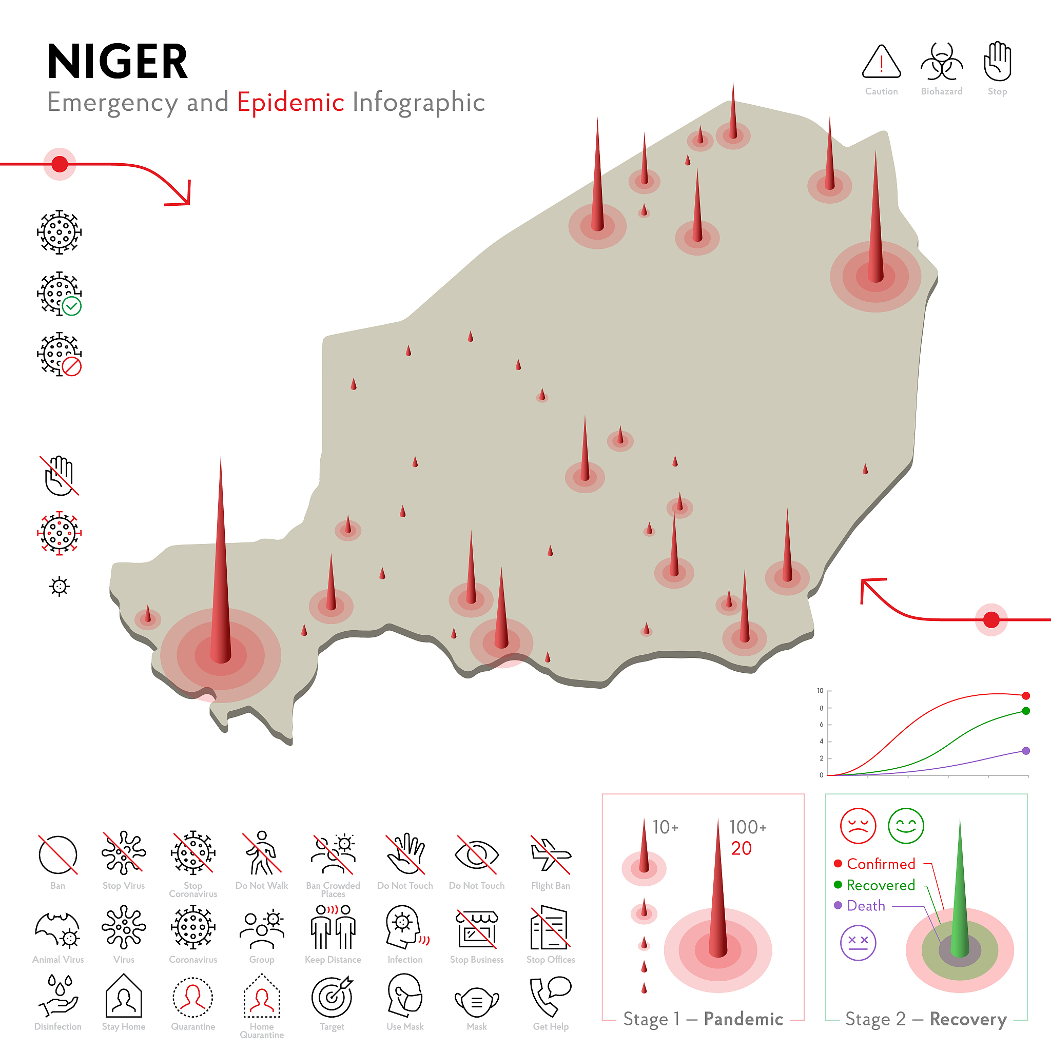 map of niger epidemic and quarantine emergency infographic templ