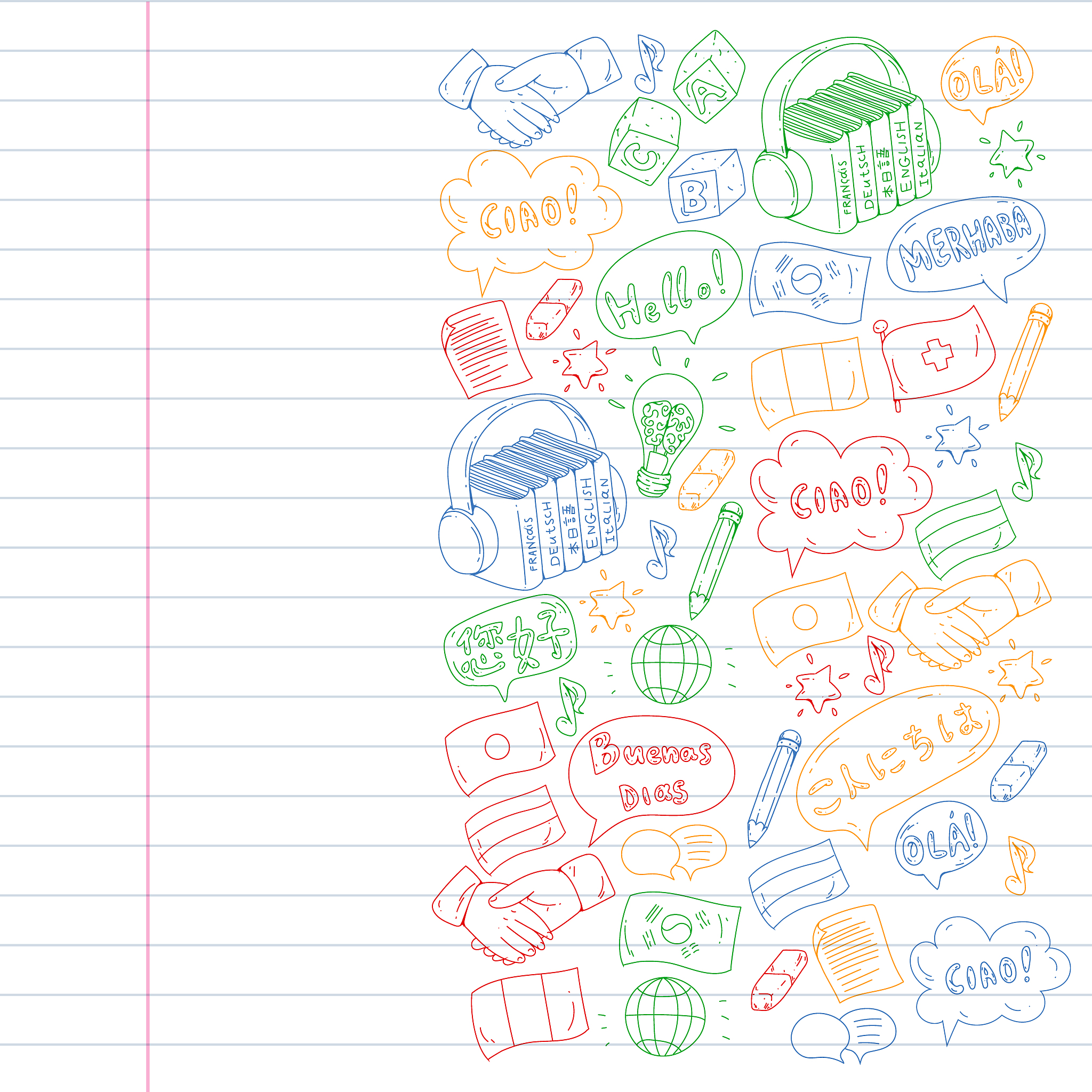 vector pattern for language class, online courses. english, arab