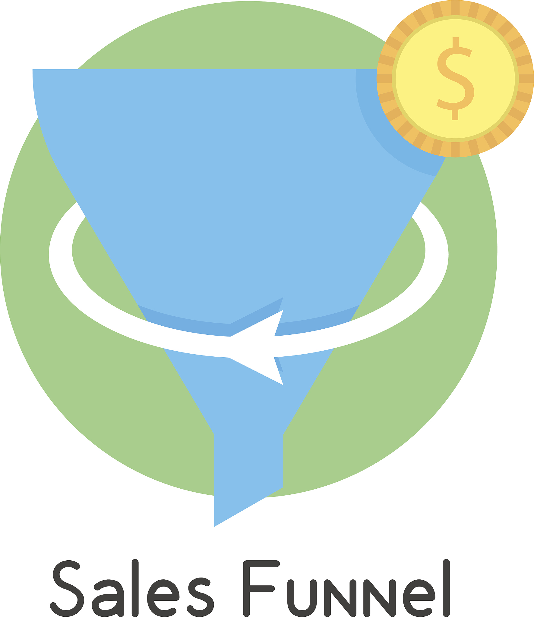 simple sales funnel in green circle with coin