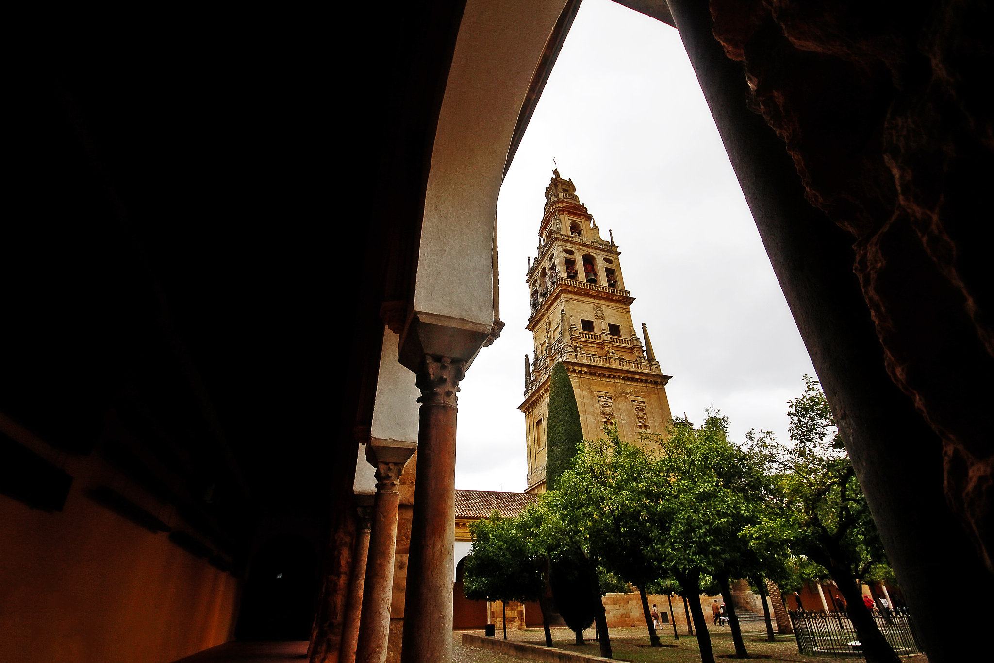 bell tower from court of oranges in mosque–cathedral of cordoba