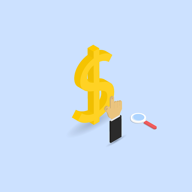 businessman clicks on the dollar sign