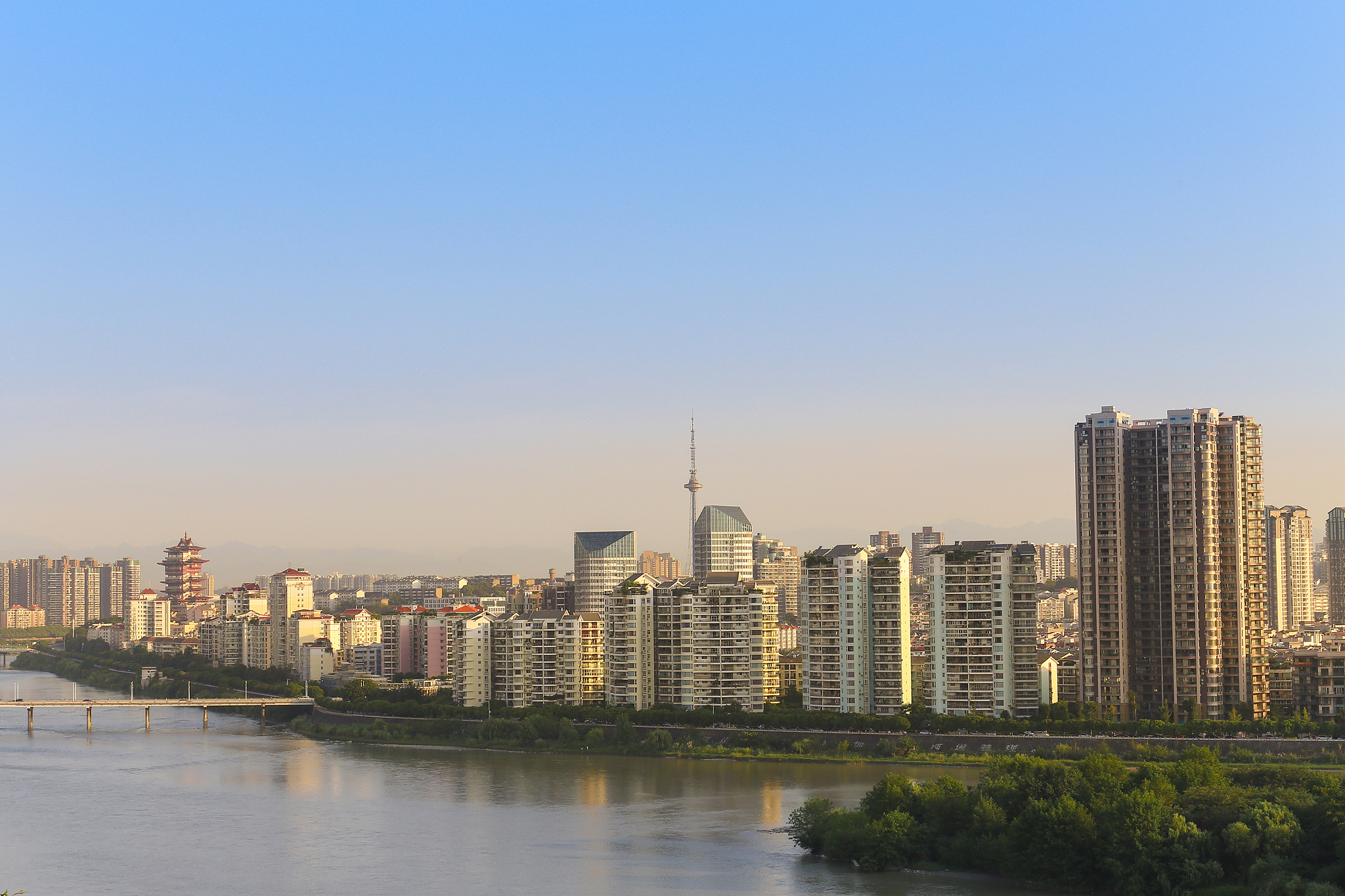 modern city near the river