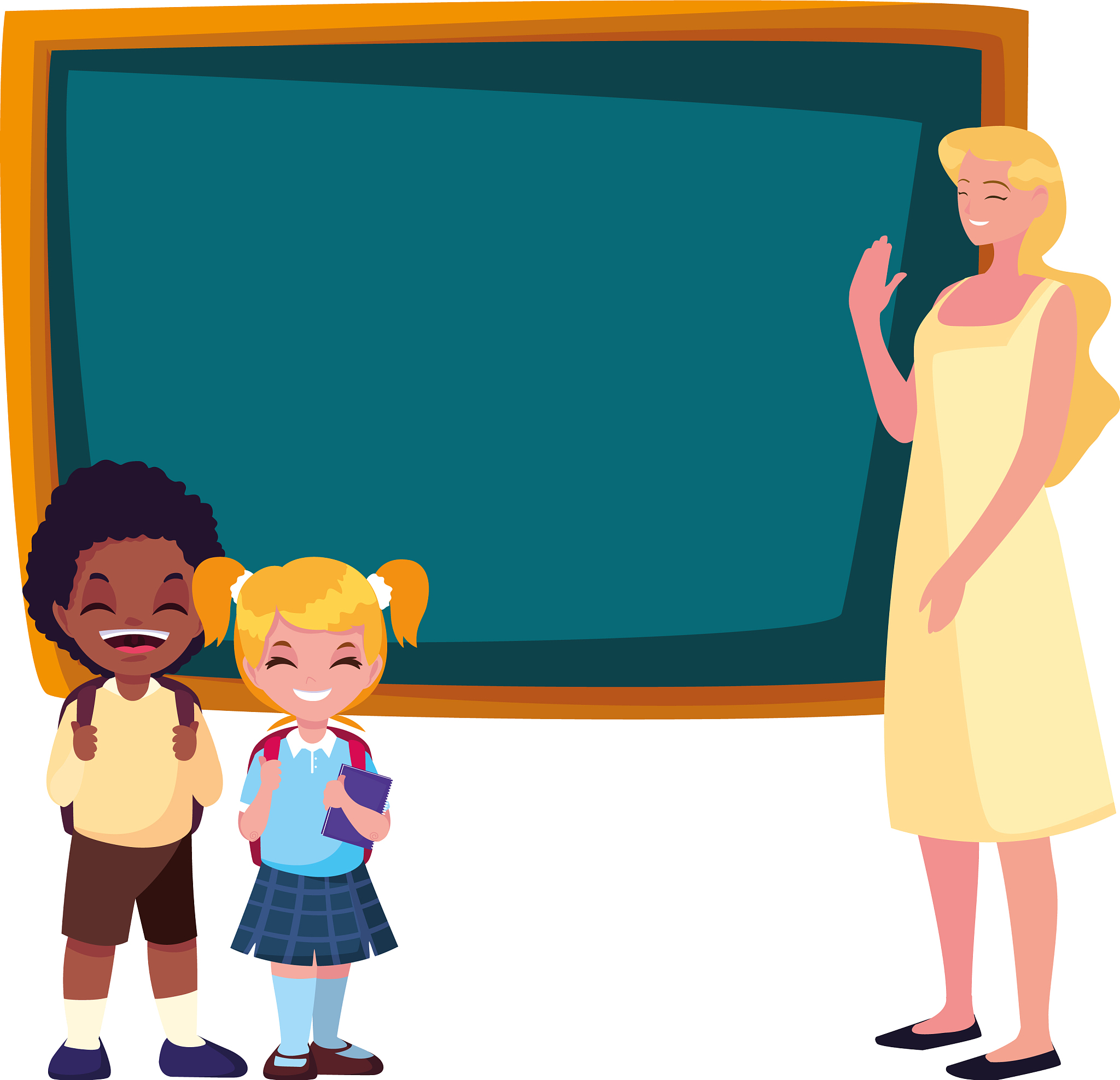 teacher woman with school boy and girl students
