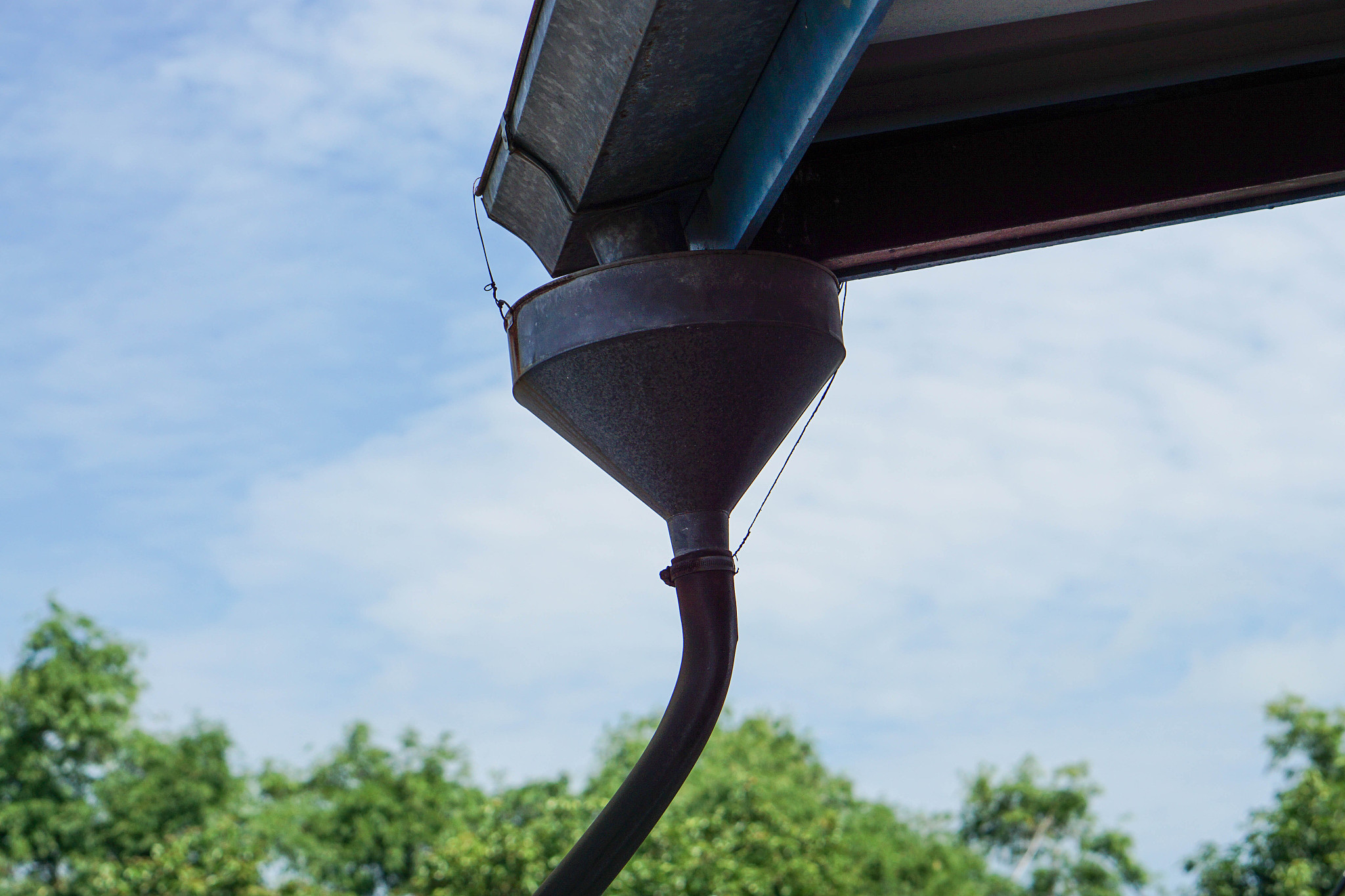 local gutter at the roof in the rural area