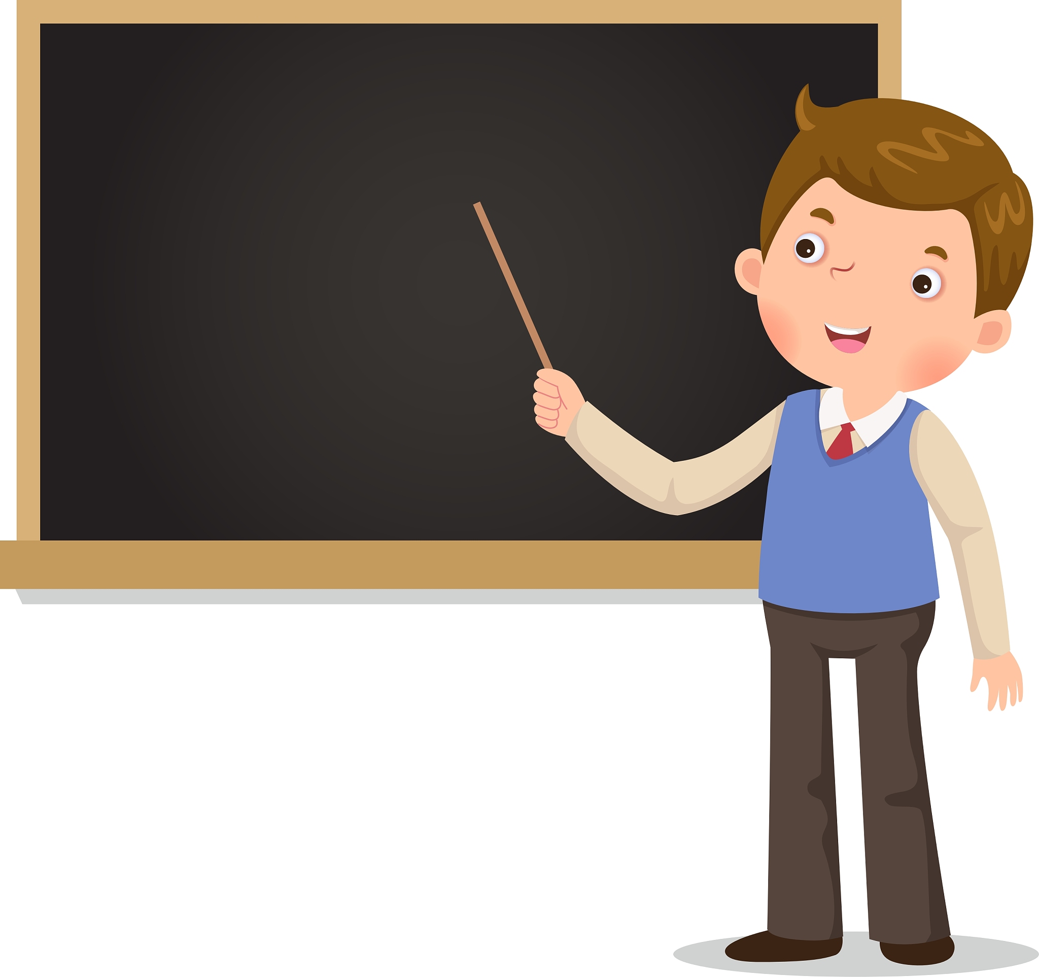 male teacher standing in front of blackboard with