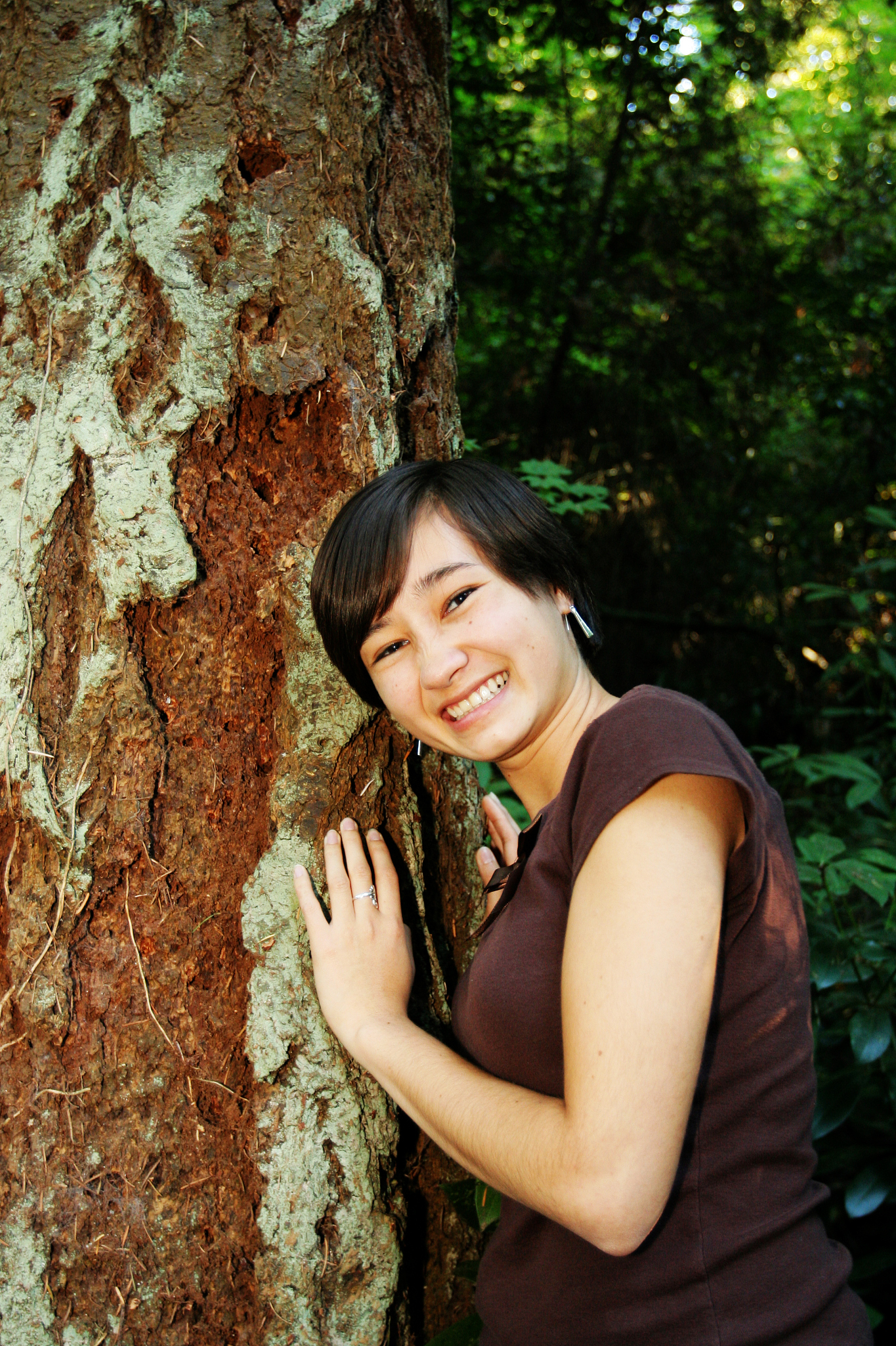 against a tree
