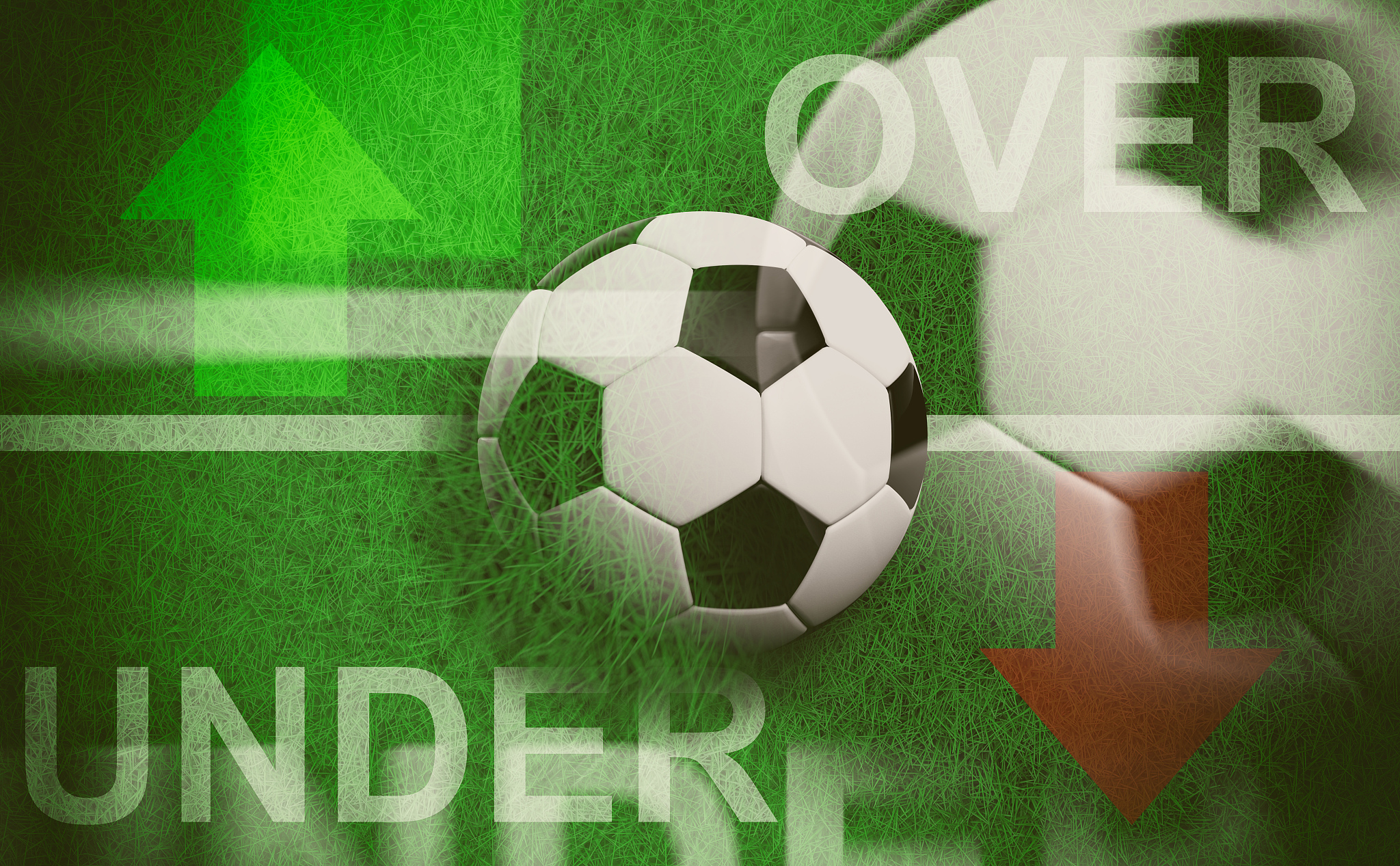 football betting. blur soccer ball, over and under text on green